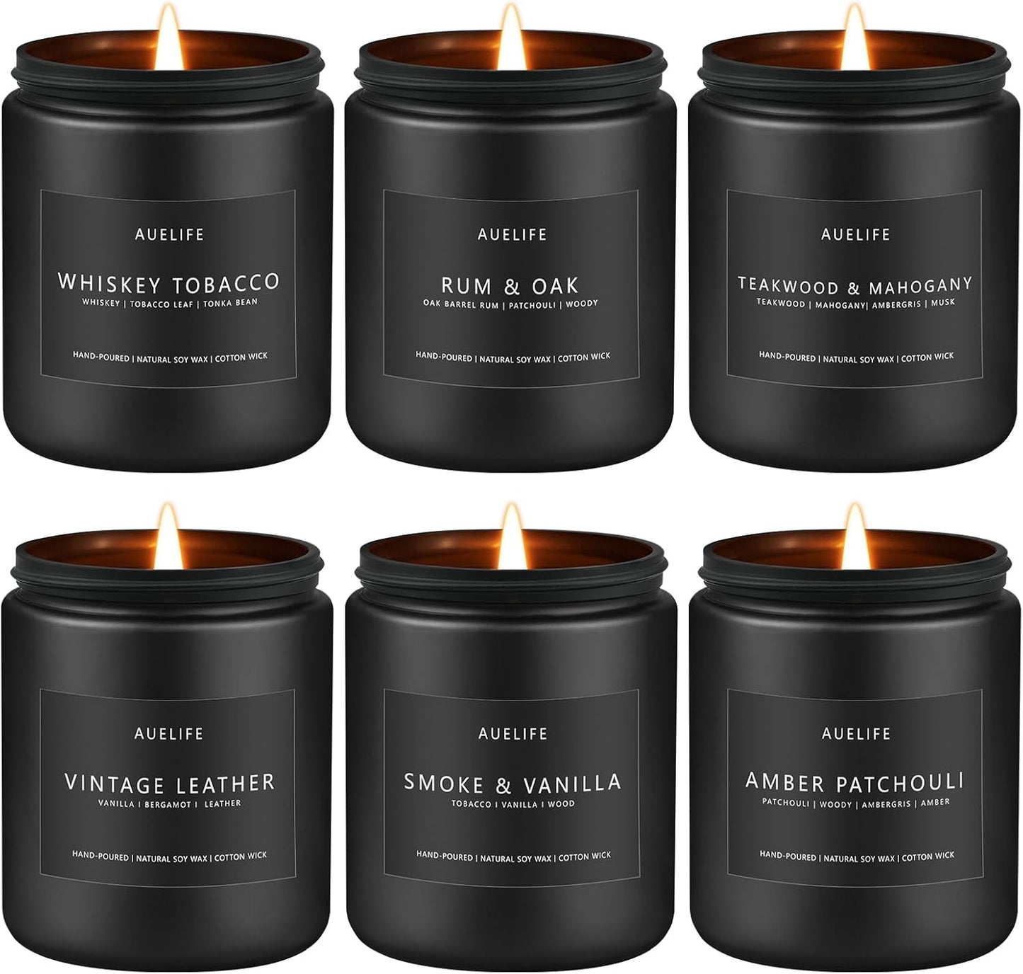 Scented Candles Set | Gifts for Men - 6Pack Candle Set - Masculine Candle, Soy Candles for Home Scented, Aromatherapy Gift - Fragrance of Smoke Vanilla/Leather/Mahogany/Tobacco/Oak/Amber Patchouli