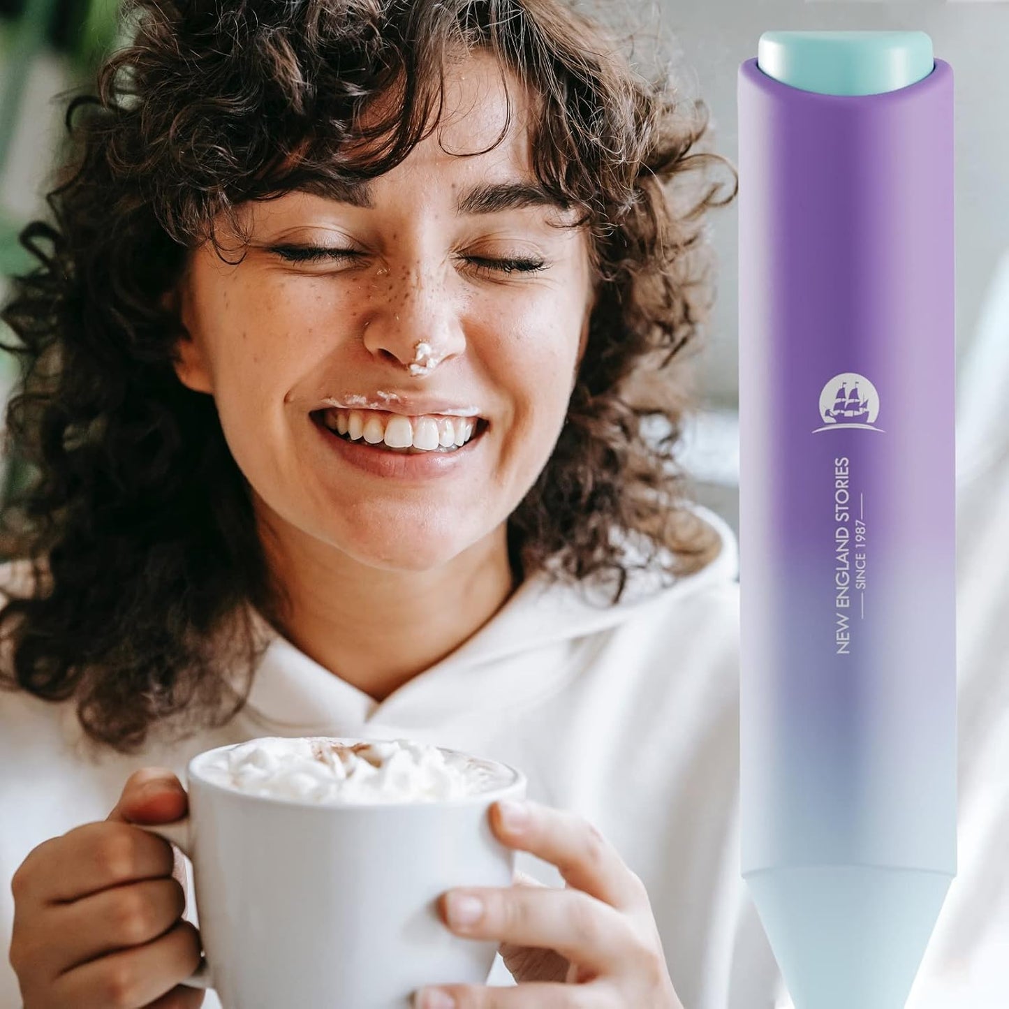 Powerful Milk Frother Handheld Foam Maker, Mini Whisk Drink Mixer for Coffee, Cappuccino, Latte, Matcha, Hot Chocolate, No Stand, North Light