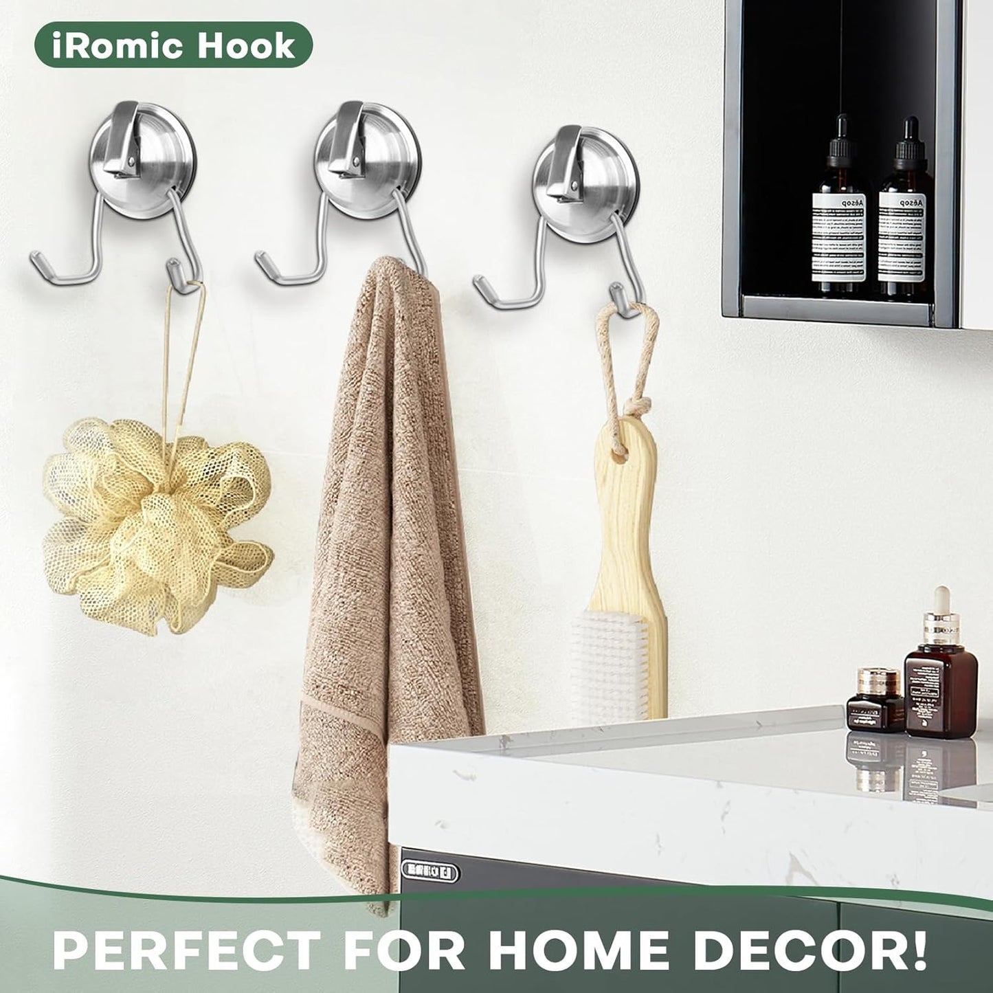 Stainless Steel Suction Cup Hooks for Shower, Bathroom, Kitchen, Glass Door, Mirror, Tile – Loofah, Towel, Coat, Bath Robe Hook Holder,(2-PCS),Brushed Silver