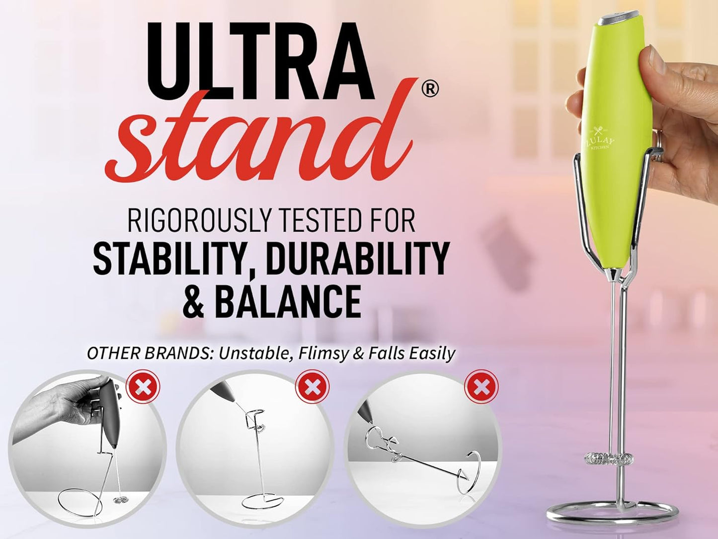 PRO MILK FROTHER WAND - ULTRA HIGH SPEED HANDHELD FROTHER - UPGRADED STAND - Powerful Handheld Mixer with Infinite Uses - Super Instant Electric Foam Maker with Stainless Steel Whisk (Lime Green)