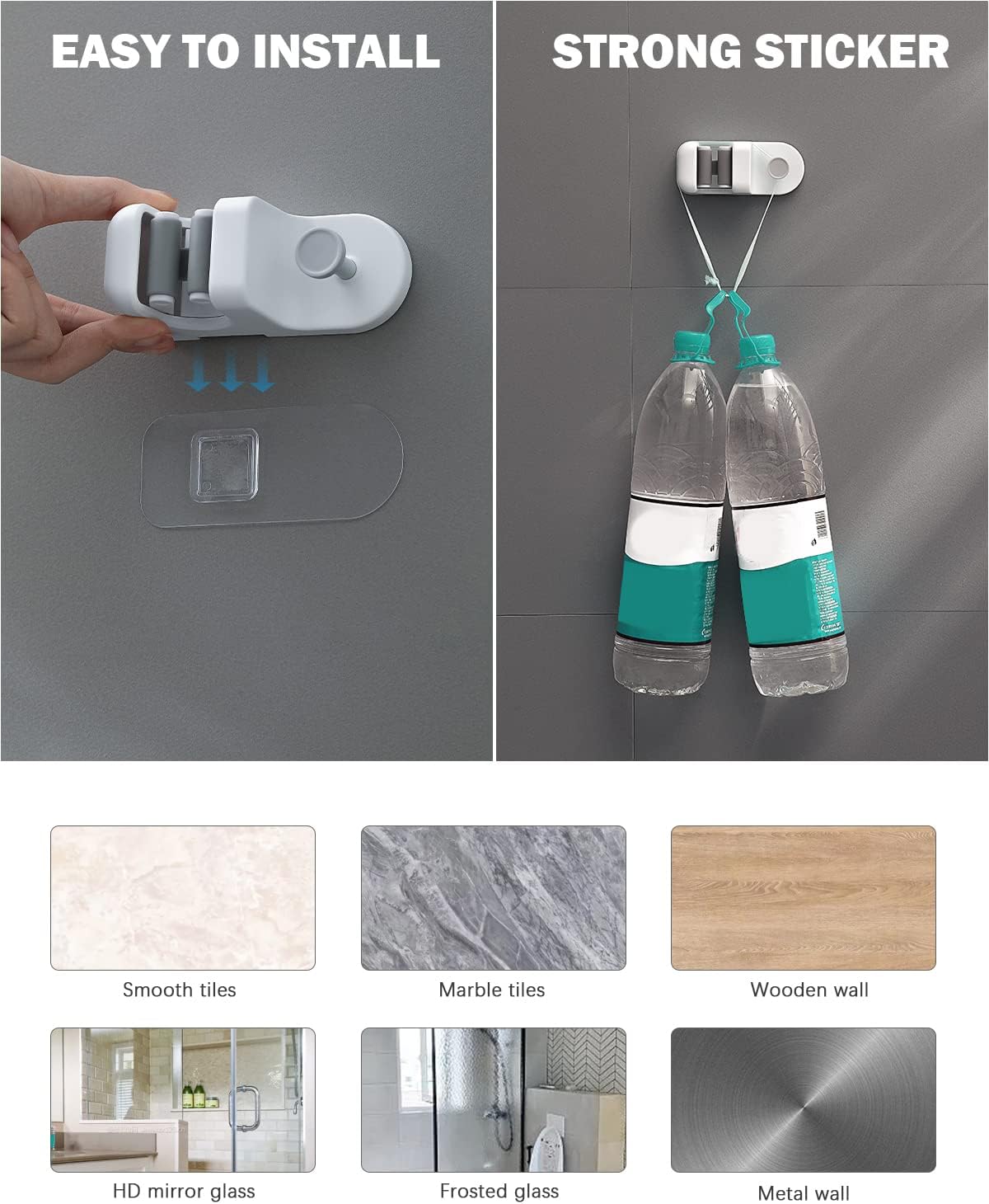 BEZOX Mop Holder with Hook - Drill Free Wall Mount Broom Gripper, Cleaning Supplies Organizer Utility Holder - 1PCS