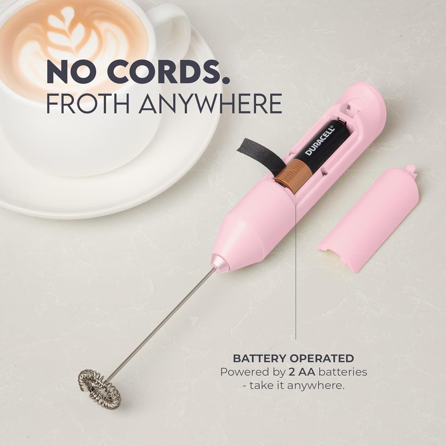 Zulay Kitchen Milk Frother Handheld with 2 Duracell AA Batteries – Electric Drink Mixer for Coffee, Lattes, Cappuccinos, Matcha & Hot Chocolate – Portable Foam Maker & Coffee Bar Accessory