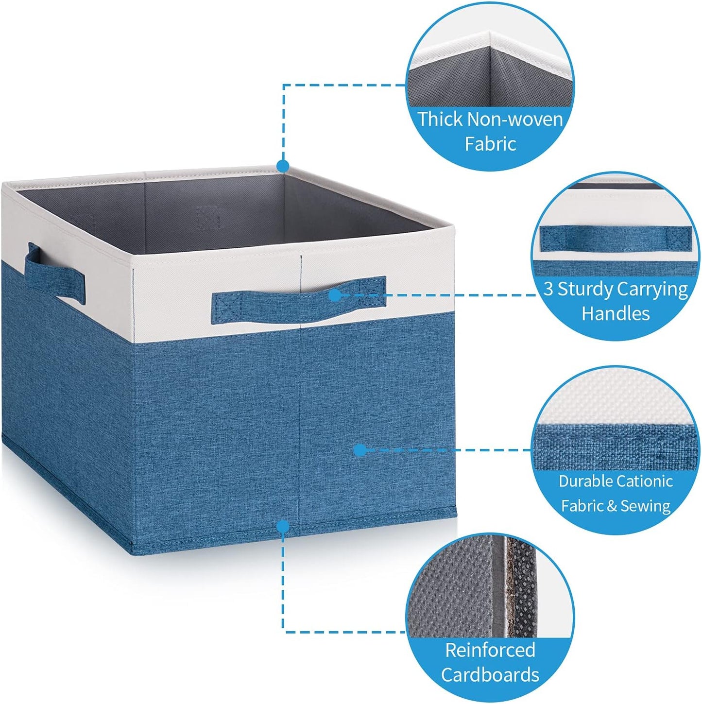 GhvyenntteS 6 Pack Fabric Storage Bins, 15x11x9.6 inch Closet Storage Bins for Shelves with 3 Handles, Foldable Storage Baskets for Shelves, Sturdy Closet Organizers and Storage Boxes, Blue