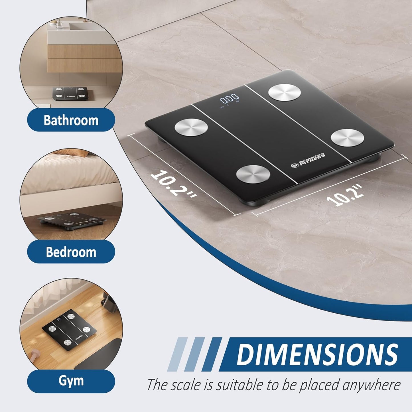 BalanceFrom Smart Scale for Body Weight Digital Bathroom Bluetooth BMI Body Fat Scale with 12 Body Composition Analyzer, Tempered Glass Weighing Scale LED Display Sync with Apps, 400lbs