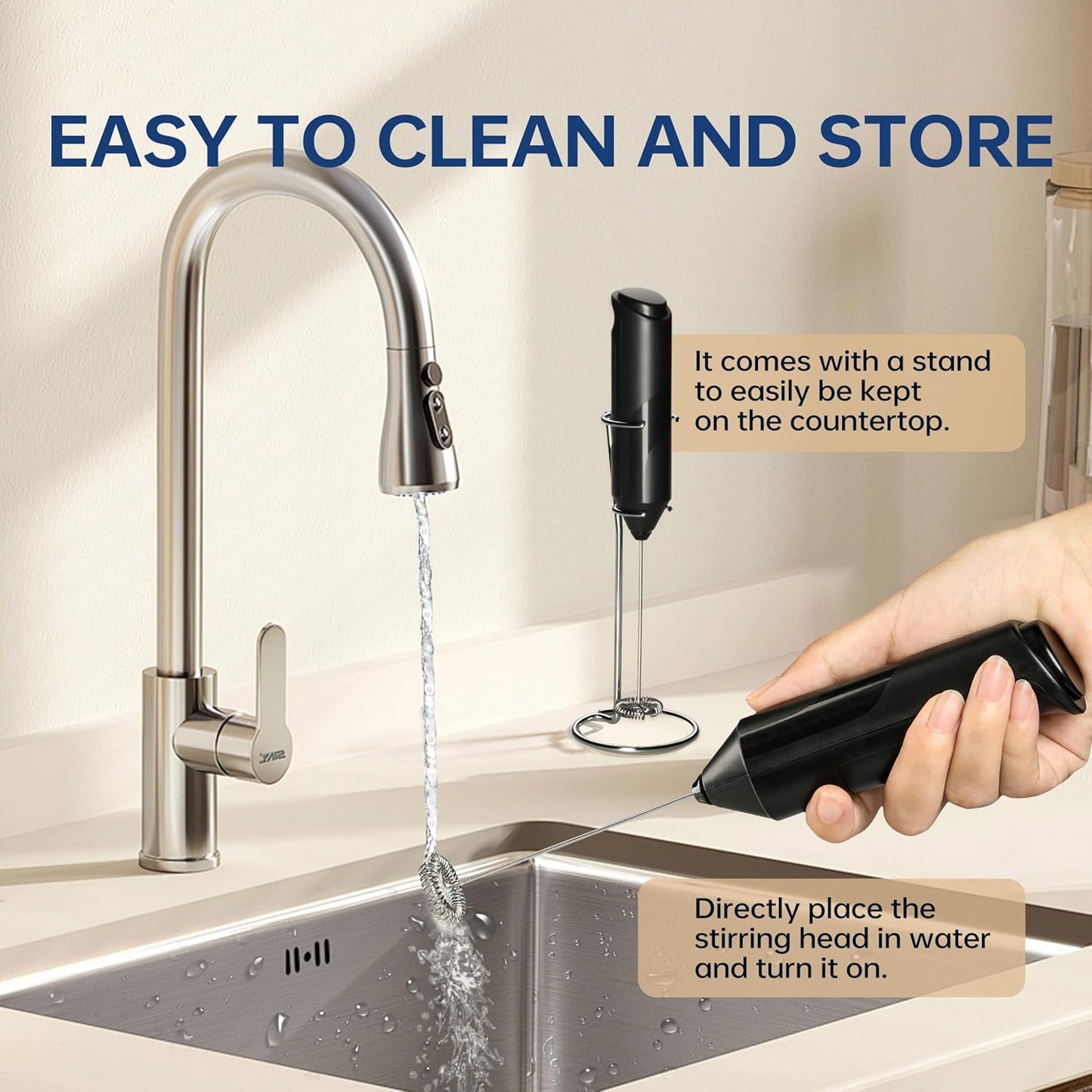 YSSOA Electric Milk Frother Handheld with Stainless Steel Stand Battery Operated Whisk Drink Mixer for Coffee, Frappe, Matcha, Latte, Hot Chocolate, Mini Hand Blender, Black 2 Pack