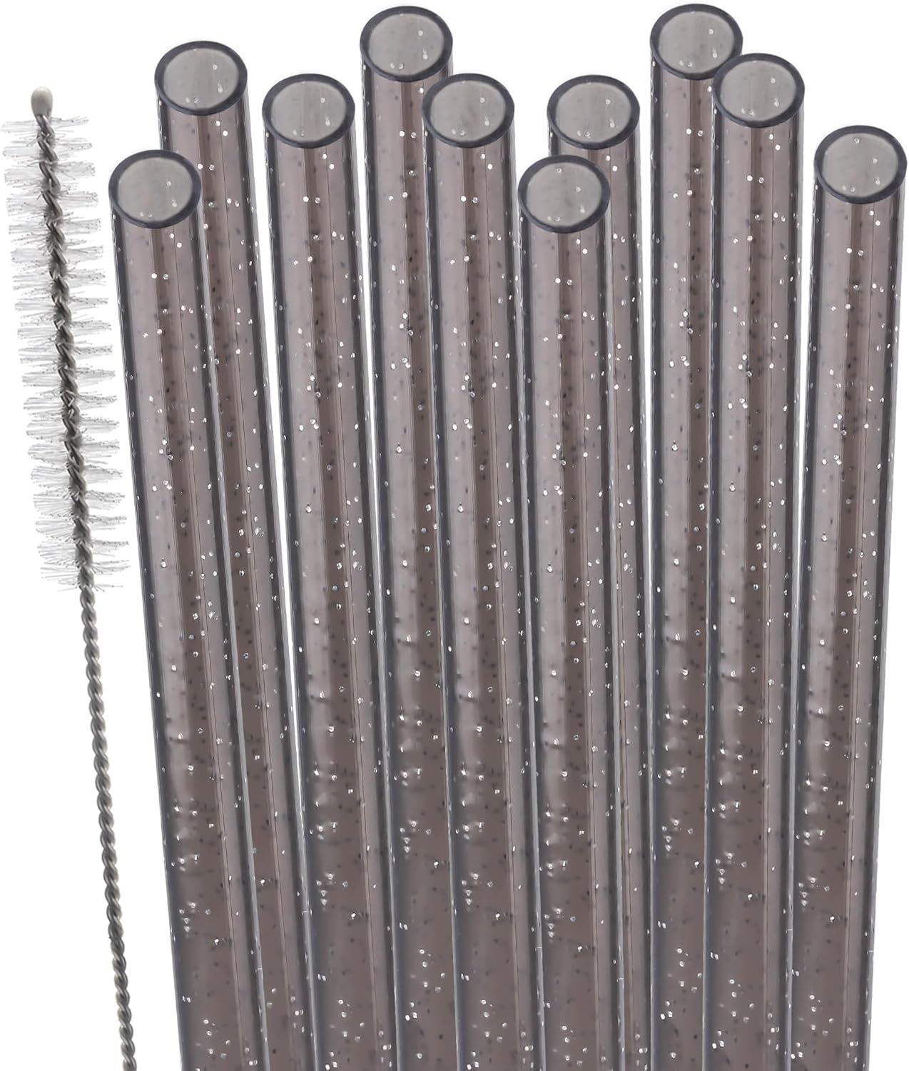 Dakoufish Replacement Glitter Straws for Stanley|Owala|Simple Modern 40oz 30oz Tumbler,10 Pack 12 Inch Reusable Black Straws With Cleaning Brush For Stanley Hydro Jug Cup,Dishwasher Safe