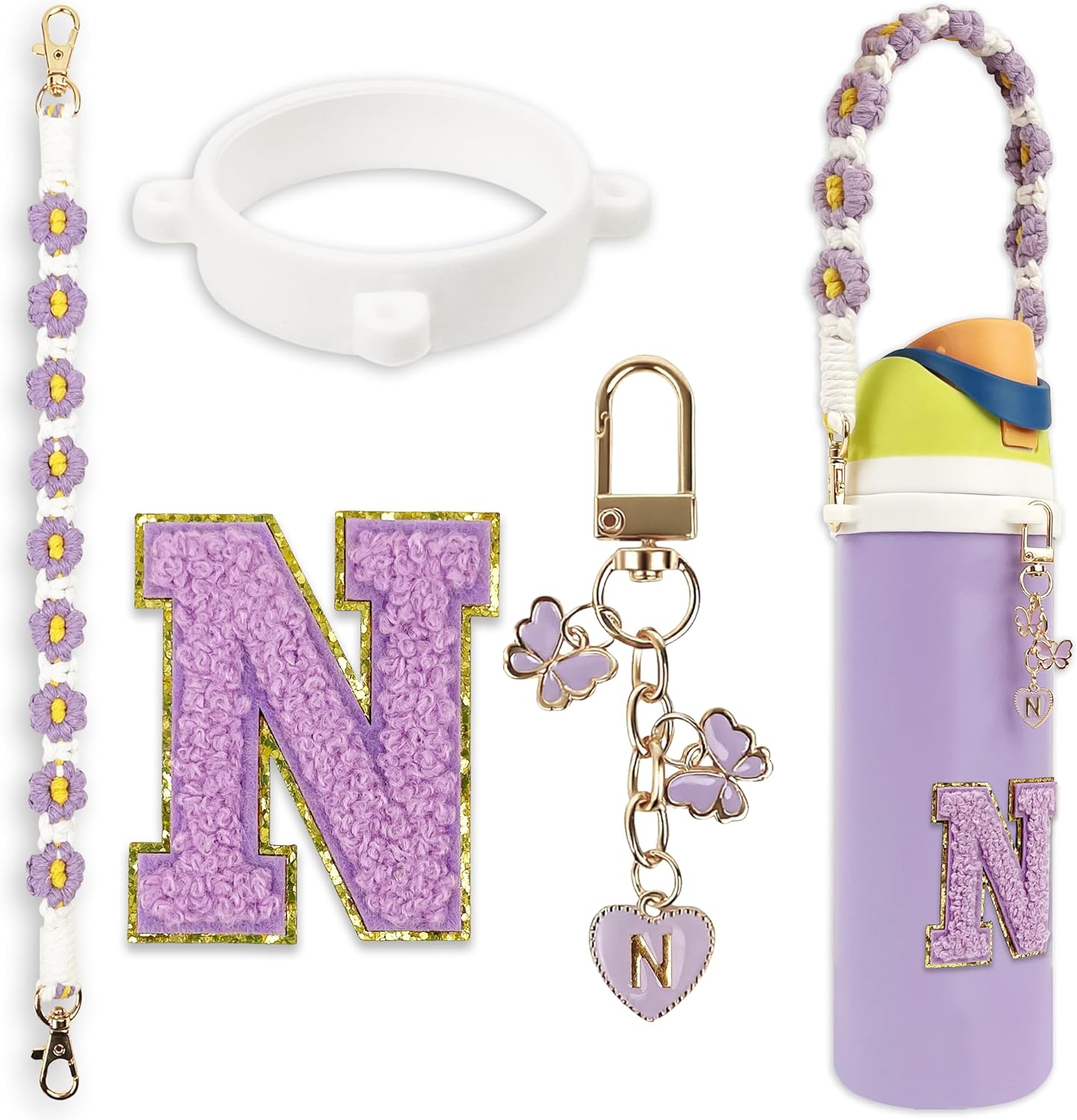 Cute Letter Charm Set Compatible with Owala Water Bottle 24 oz, 32 oz, 40 oz, Owala Kids, Owala Coffee Tumbler, Owala FreeSip – Includes Handle Strap, for Owala Accessories & Stanley Cup Accessories