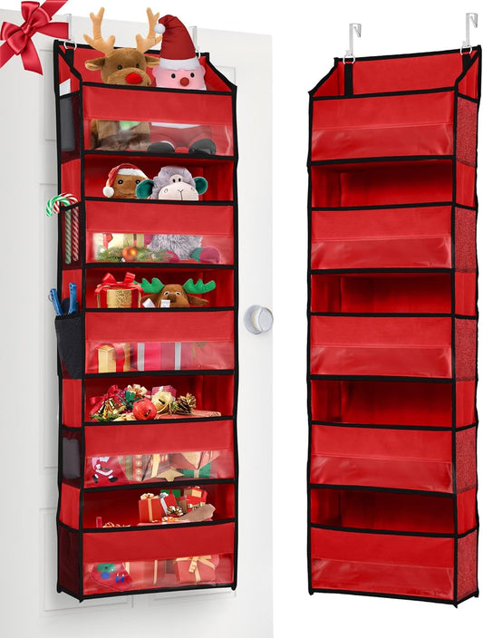 ULG 1 Pack Over The Door Organizer – 5 Shelf Door Organizer Hanging & 10 Side Pockets, Reinforced 44LB Capacity Hanging Organizer, Behind The Door Storage for Bedroom, Nursery, Christmas (Red)