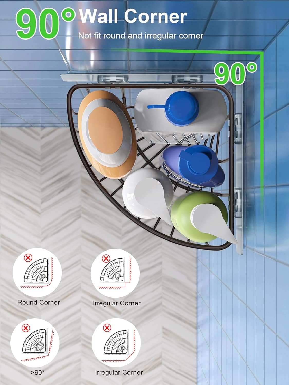 SMARTAKE 2-Pack Corner Shower Caddy Deep Basket Design, SUS304 Stainless Steel, Wall Mounted Bathroom Shelf with Adhesive, Storage Organizer for Toilet, Dorm and Kitchen (Bronze)