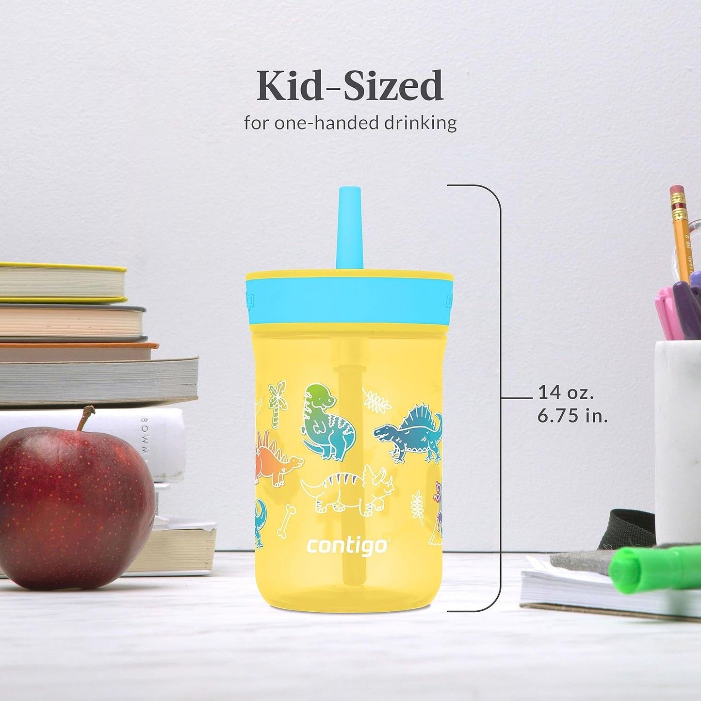 Contigo Kids’ Leighton Straw Tumbler with Spill-Proof Leak-Proof Lid 14oz Pineapple/Dinos