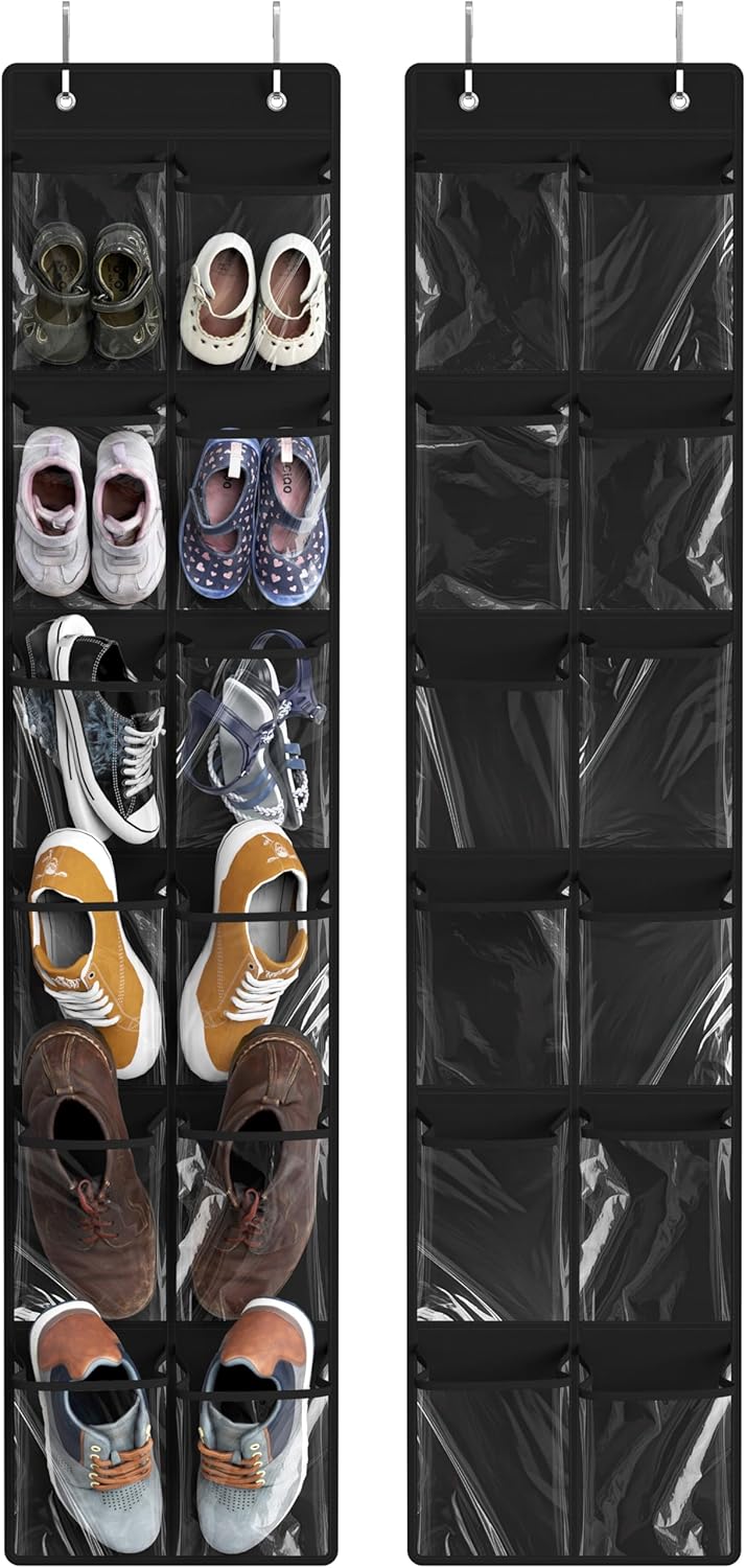 Simple Houseware 24 Pockets - 2PK 12 Large Pockets Over Door Hanging Shoe Organizer, Black