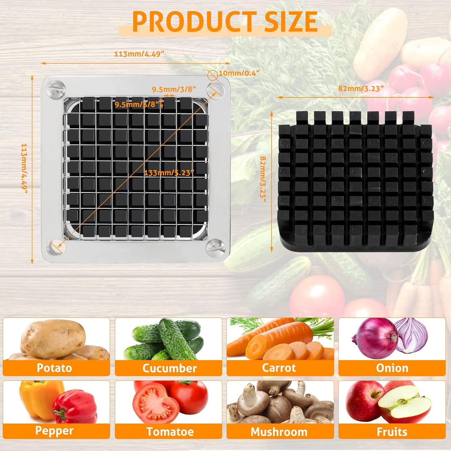 WICHEMI Replacement Blades 3/8" - Commercial Vegetable Chopper & Dicer, Stainless Steel, Onion & Tomato Cutter (2 Pack)