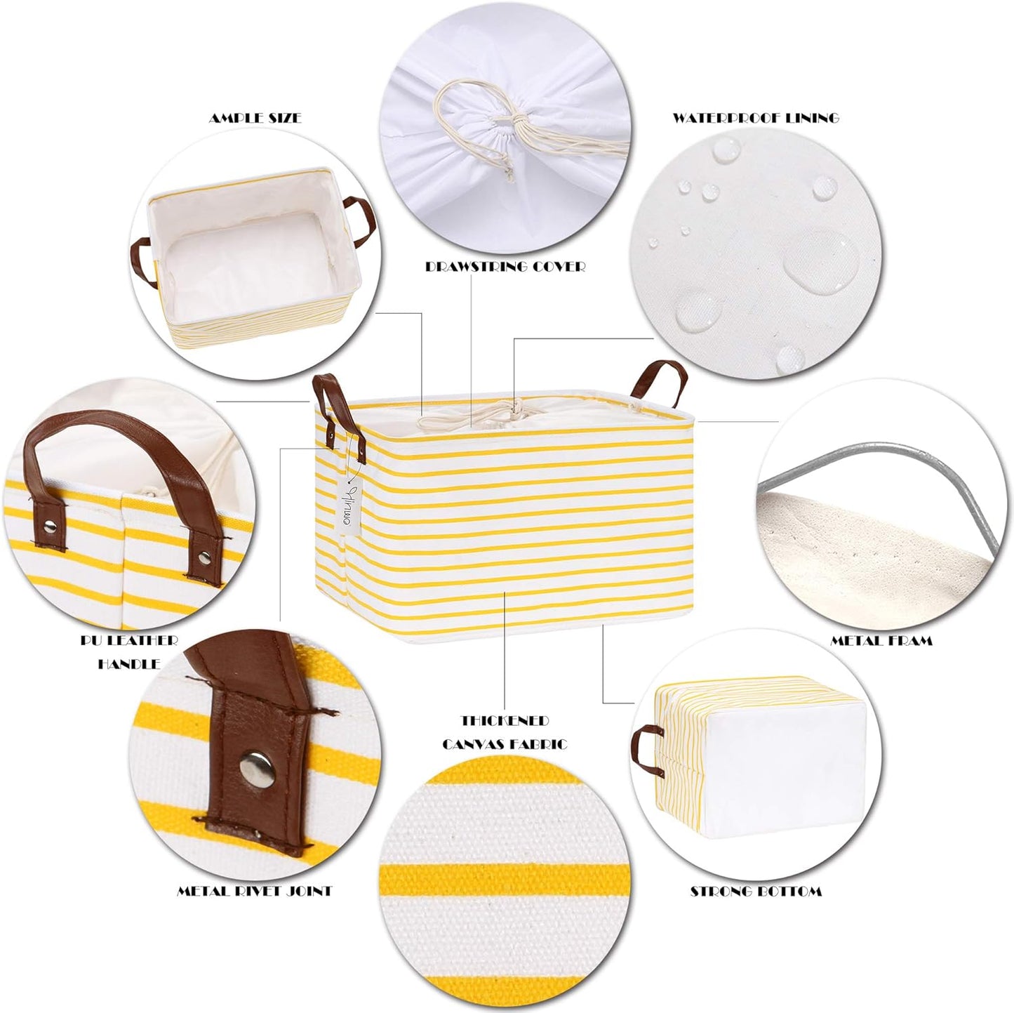 Hinwo 31L Large Storage Bins, Closet Organizers and Storage, Shelf Baskets, Foldable Clothes Storage Baskets with Handles, Containers for Clothing, Blanket, Towels, Toys, Bedding (Yellow Stripe)