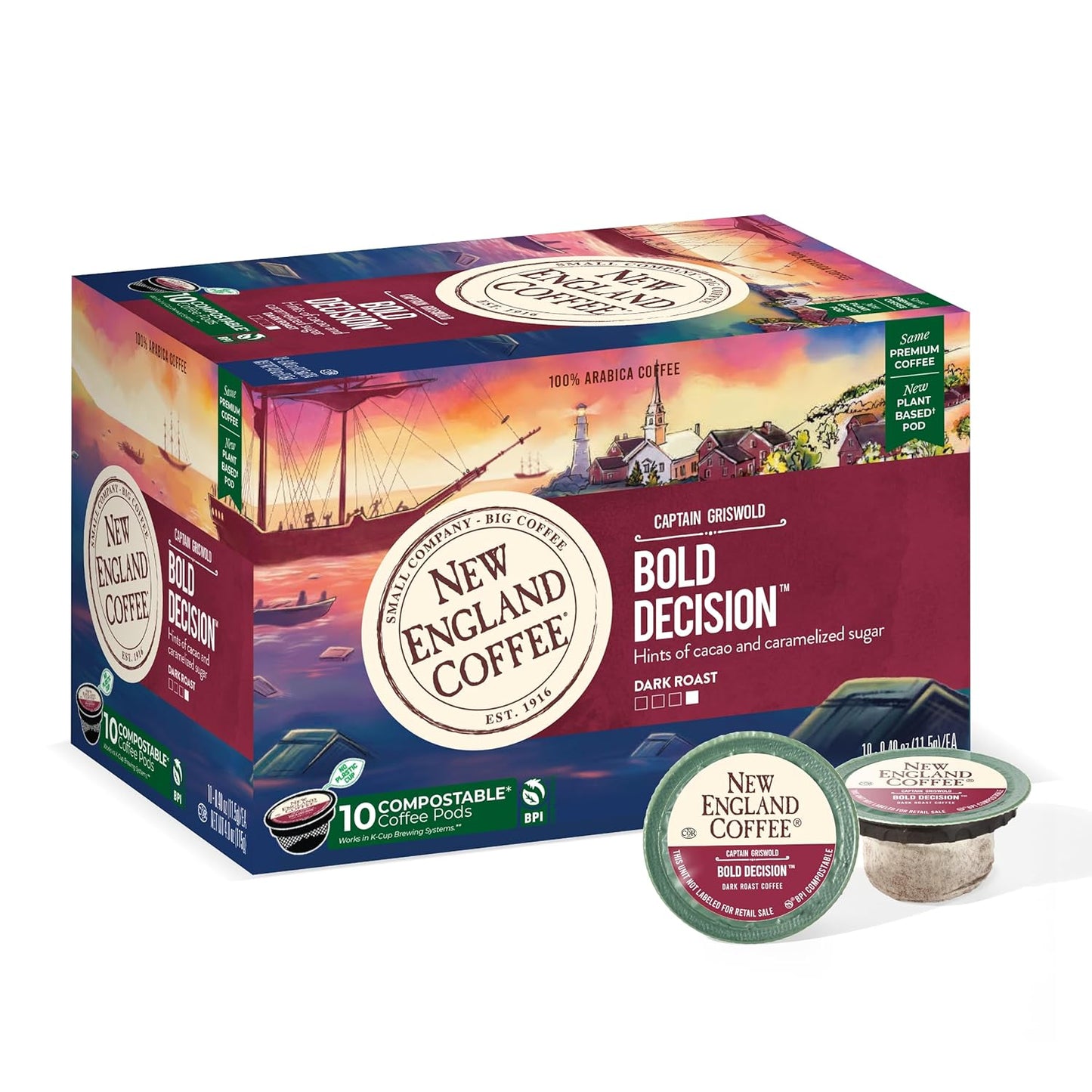 New England Coffee Bold Decision Dark Roast Single Serve Pods, 10ct Box (Pack of 1)