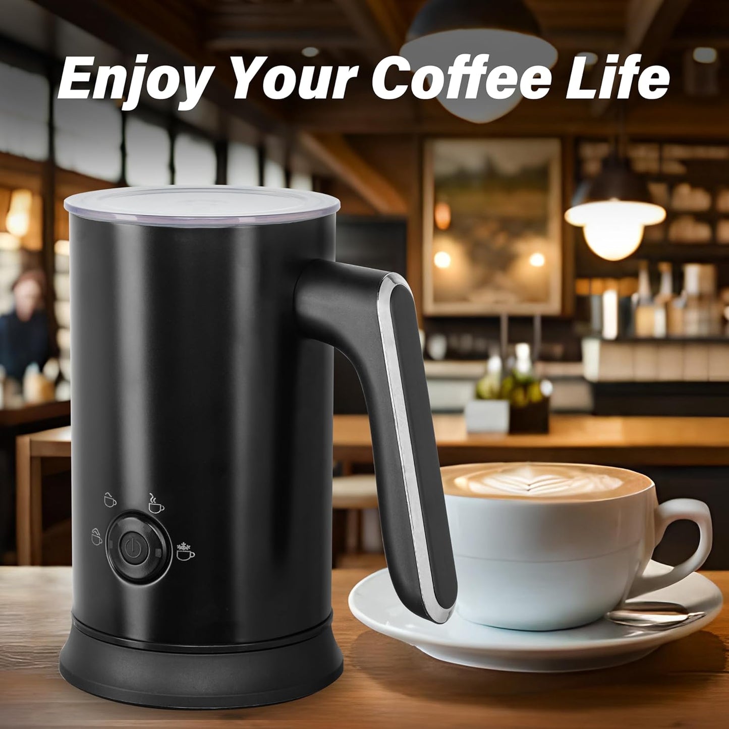 YSSOA Milk Frother and Steamer, 4-in-1 Electric Milk Warmer, 240 ml/8.1 oz Automatic Hot and Cold Foam Maker for Coffee, Macchiato, Latte, Cappuccinos, Hot Chocolate, Black