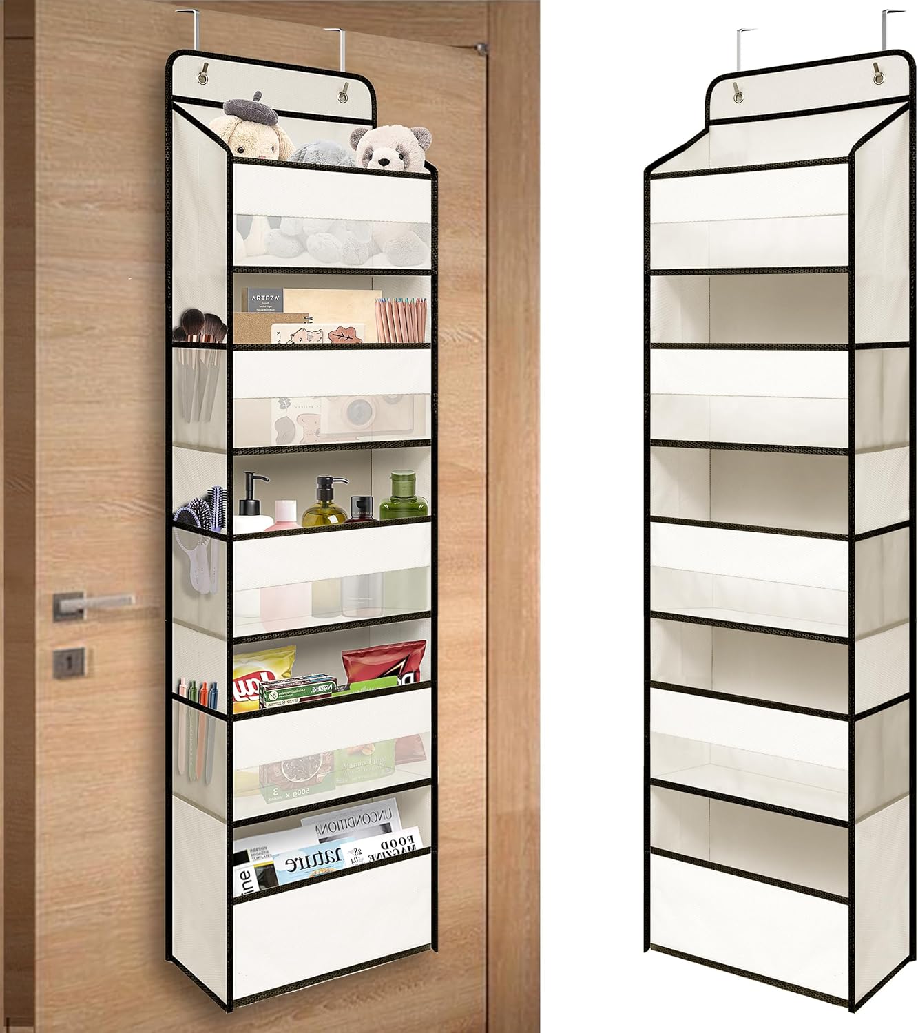 Over Door Organizer with 5 Large Pockets, Heavy Duty Hanging Organizer Storage, Closet Bathroom Nursery Bedroom Dorm, Toys Cosmetics Sundries and Baby Essentials, White