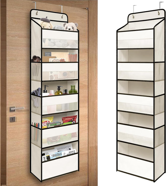 Over Door Organizer with 5 Large Pockets, Heavy Duty Hanging Organizer Storage, Closet Bathroom Nursery Bedroom Dorm, Toys Cosmetics Sundries and Baby Essentials, White