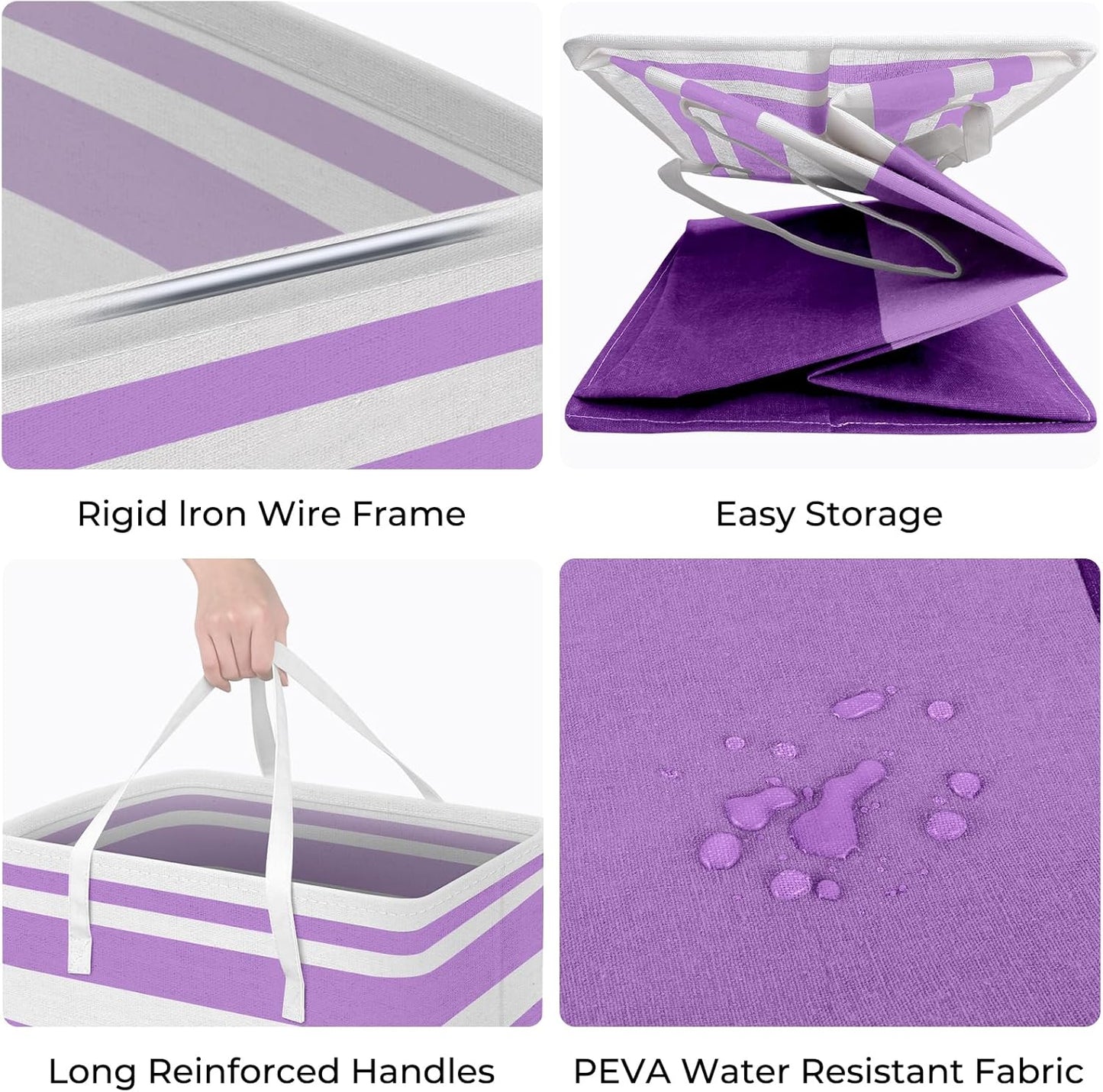 HomeHacks 2 Pack Large Laundry Baskets, Waterproof, Freestanding Laundry Hampers, Collapsible Clothes Hamper with Reinforced Handles in Laundry, College Dorm, Bathroom, Bedroom (Purple, 88Lx2)