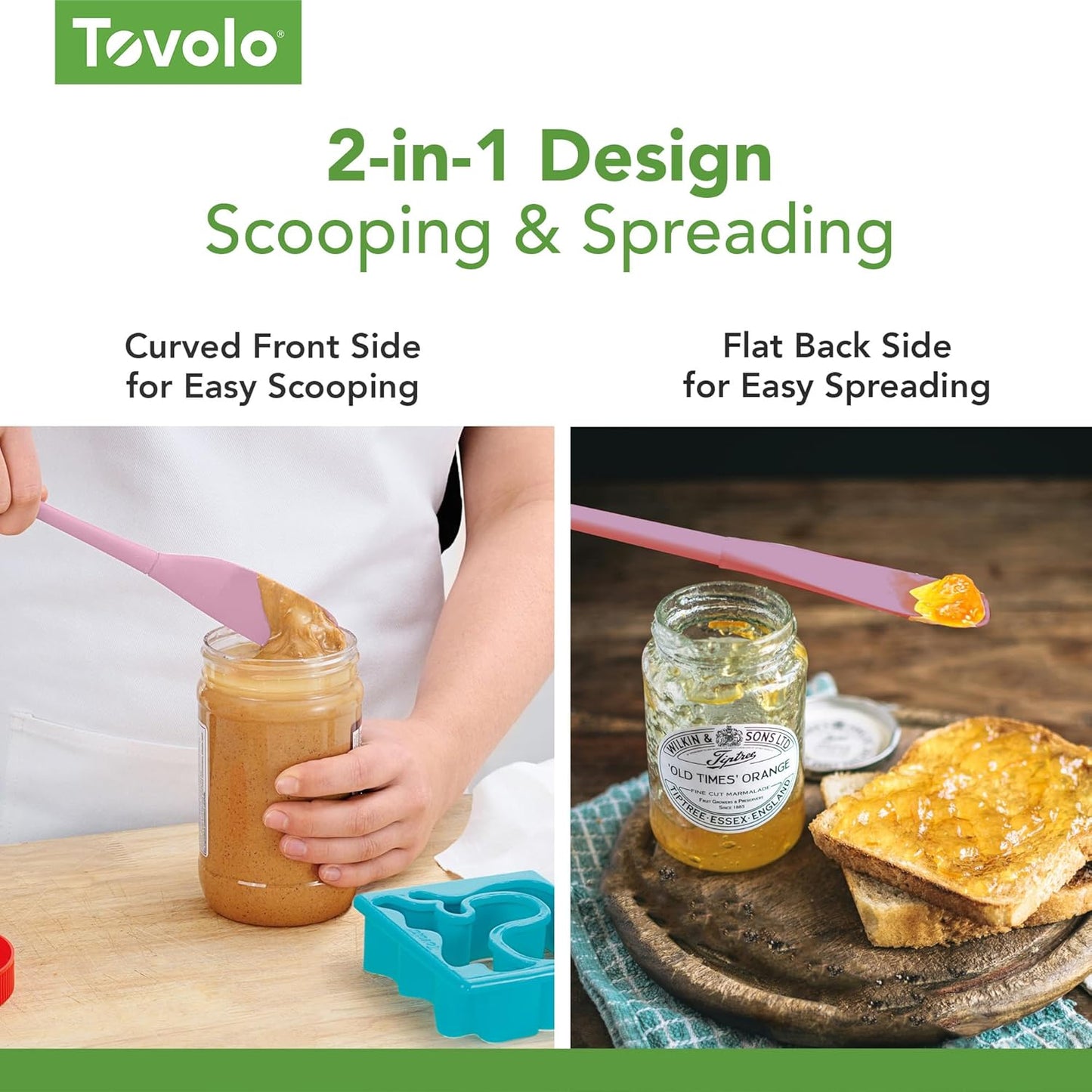 Tovolo Flex-Core Silicone Spatula Jar Scraper - Long-Handled Rubber Spatula with Angled Head for Scooping & Scraping - Heat-Resistant Spatulas for Kitchen Use, Dishwasher Safe & BPA-Free