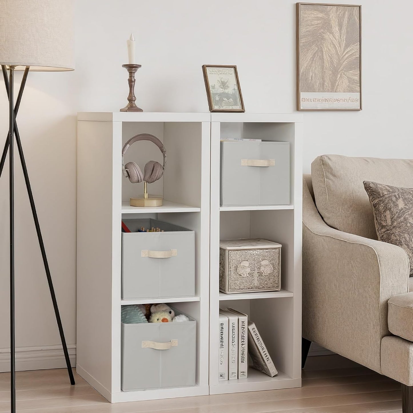 StorageWorks Storage Baskets for Shelves, Foldable Fabric Closet Storage Bins with Handles, Fabric Storage Bins Clothes Organizer, Light Gray, 3-Pack, Extra Large