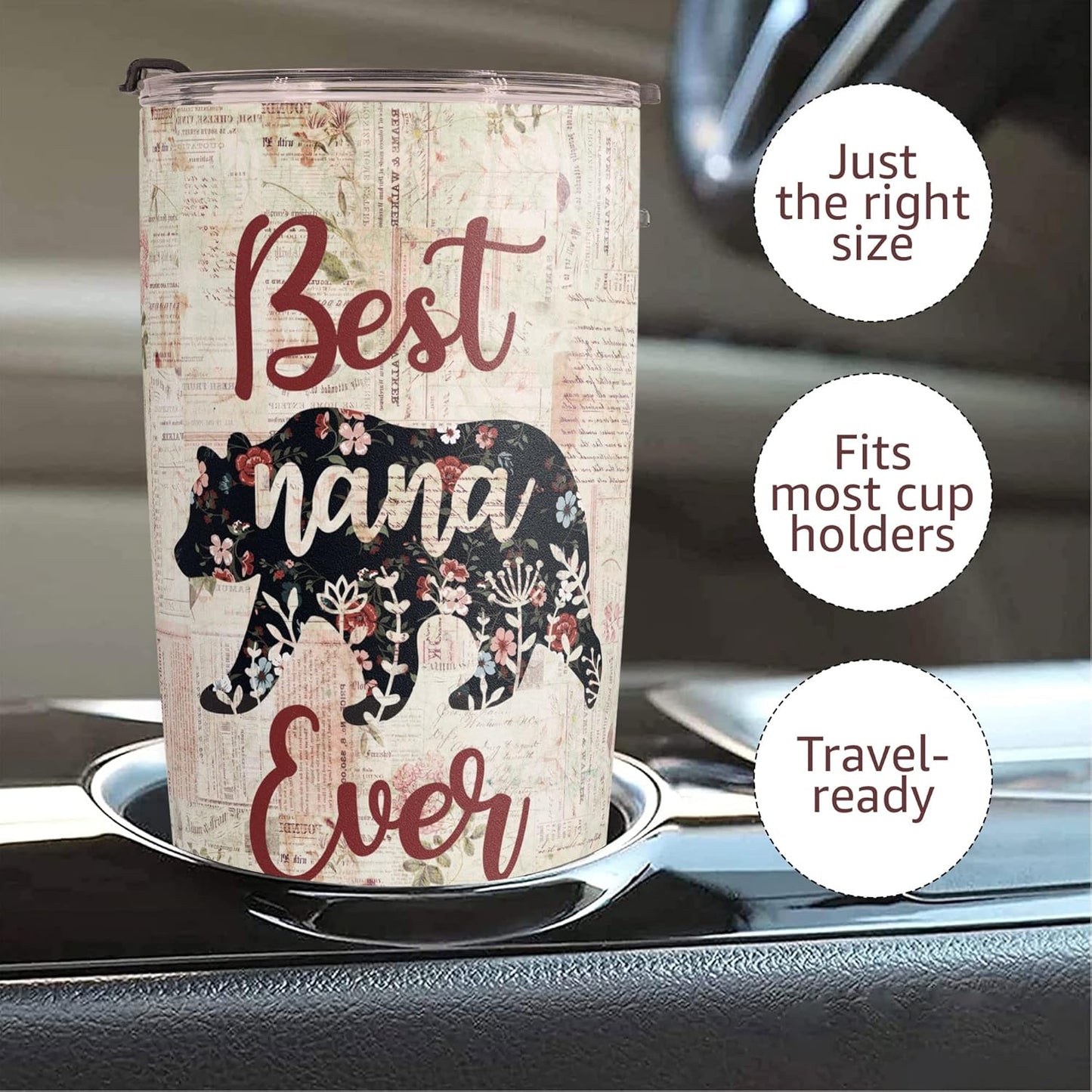 Macorner Mothers Day Gift for Nana & Mom From Daughter, Son for Grandma - Stainless Steel Bear Tumbler 20oz for Women