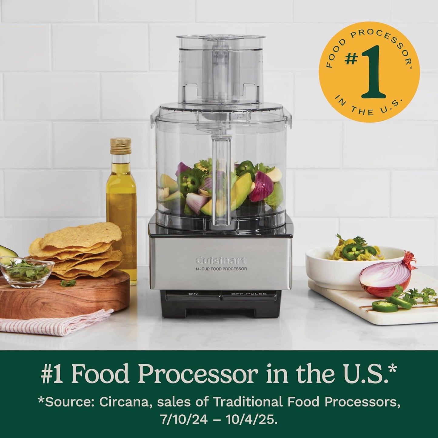 Cuisinart Food Processor, 14-Cup Vegetable Food Chopper for Mincing, Dicing, Shredding, Puree & Kneading Dough, 720-Watt Motor, Stainless Steel, DFP-14BCNY