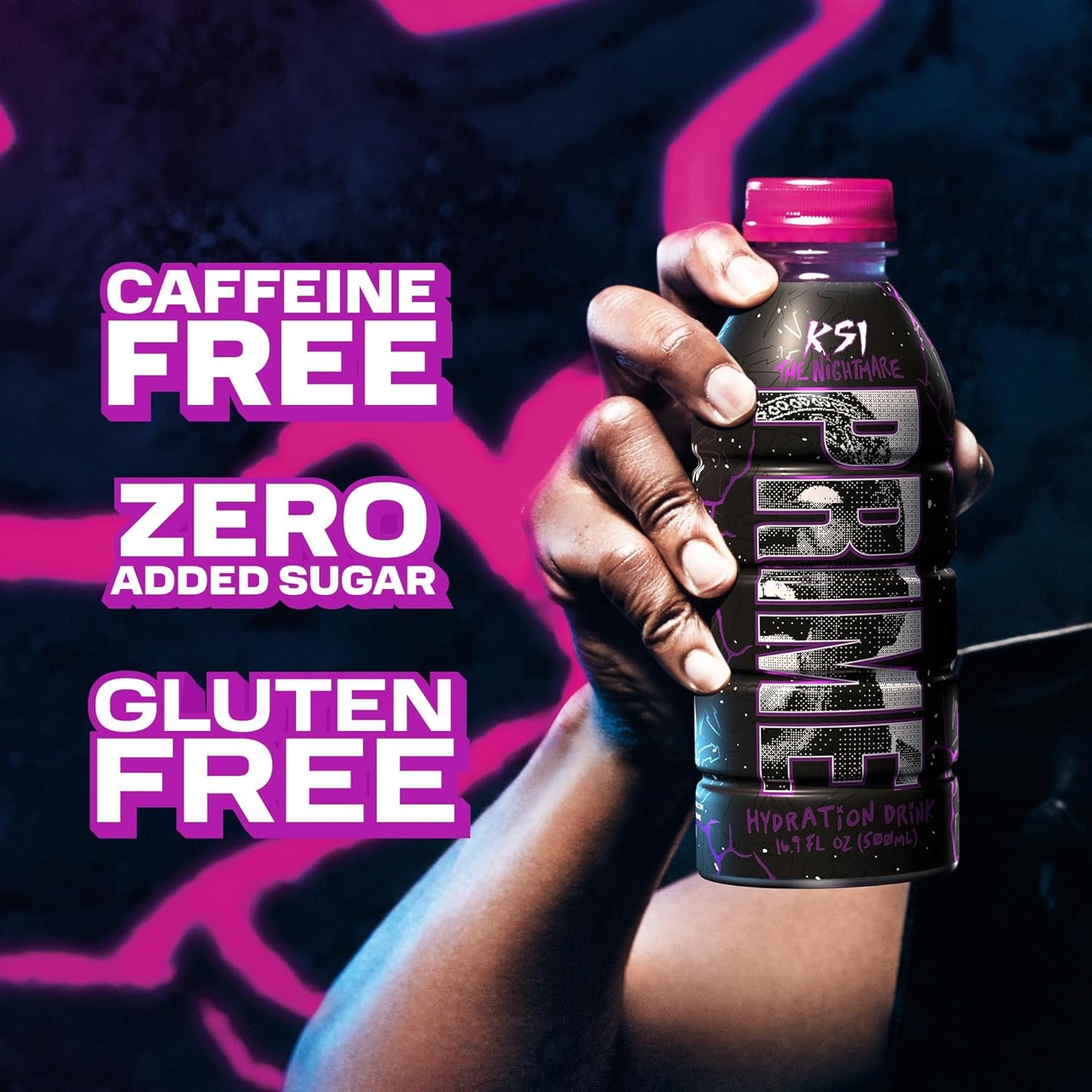 PRIME Hydration KSI THE NIGHTMARE, Sports Drinks, Electrolyte Enhanced to Replenish Fluids, 250mg BCAAs, B Vitamins, Antioxidants, Low Sugar, 16.9 Fluid Ounce, 12 Pack