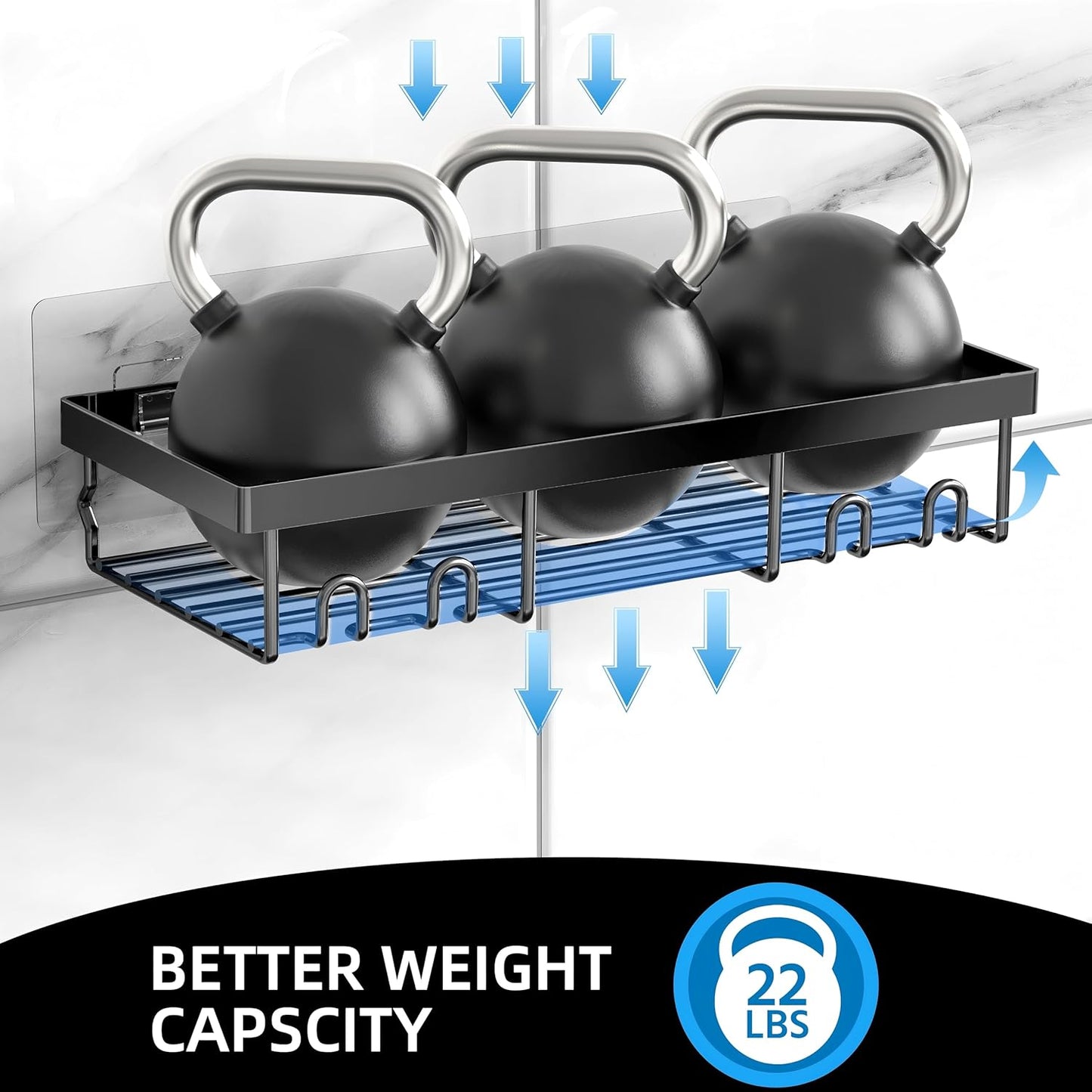 Moforoco 3-Pack Shower Caddy Basket Shelf with Soap Holder, No Drilling Traceless Adhesive Shower Wall Shelves, Rustproof Black Bathroom Shower Storage Organizer