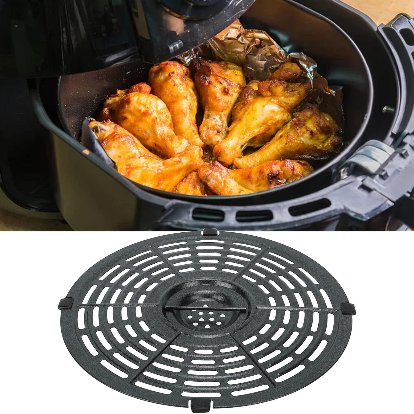 Focket 21.6cm 8.5 Inch Air Fryer Replacement Crisper Plate, Non Stick Coating Pan Air Fryer Grill Pan Air Fryer Grill Plate for Steak, Dishwasher , Air Fryer Accessories Tray