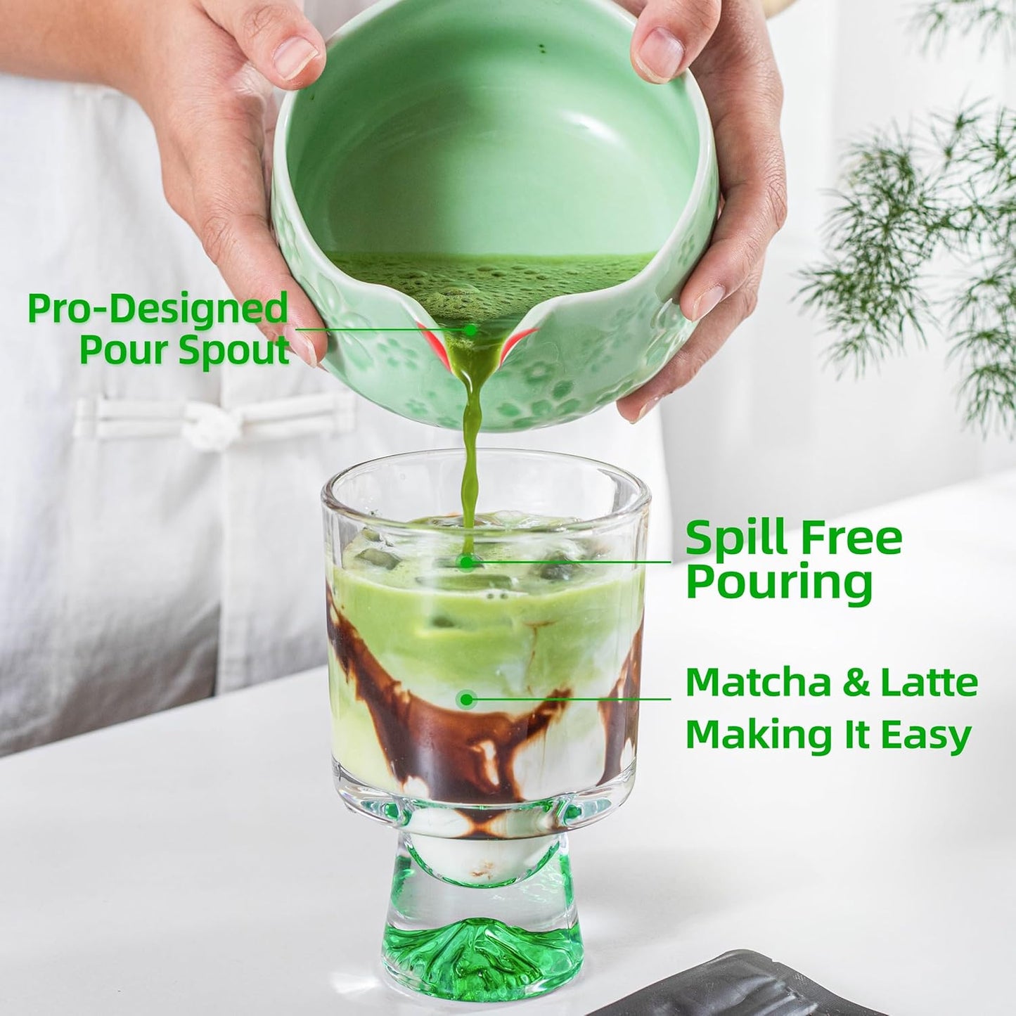 TEANAGOO Matcha Whisk Set,7 Pcs Matcha Set Blue Green,Ceremony Matcha Kit,Matcha Tea Set for Making Latte,Ceramic Bowl(chawan) whith Spout and Whisk,Gift for Matcha Lovers