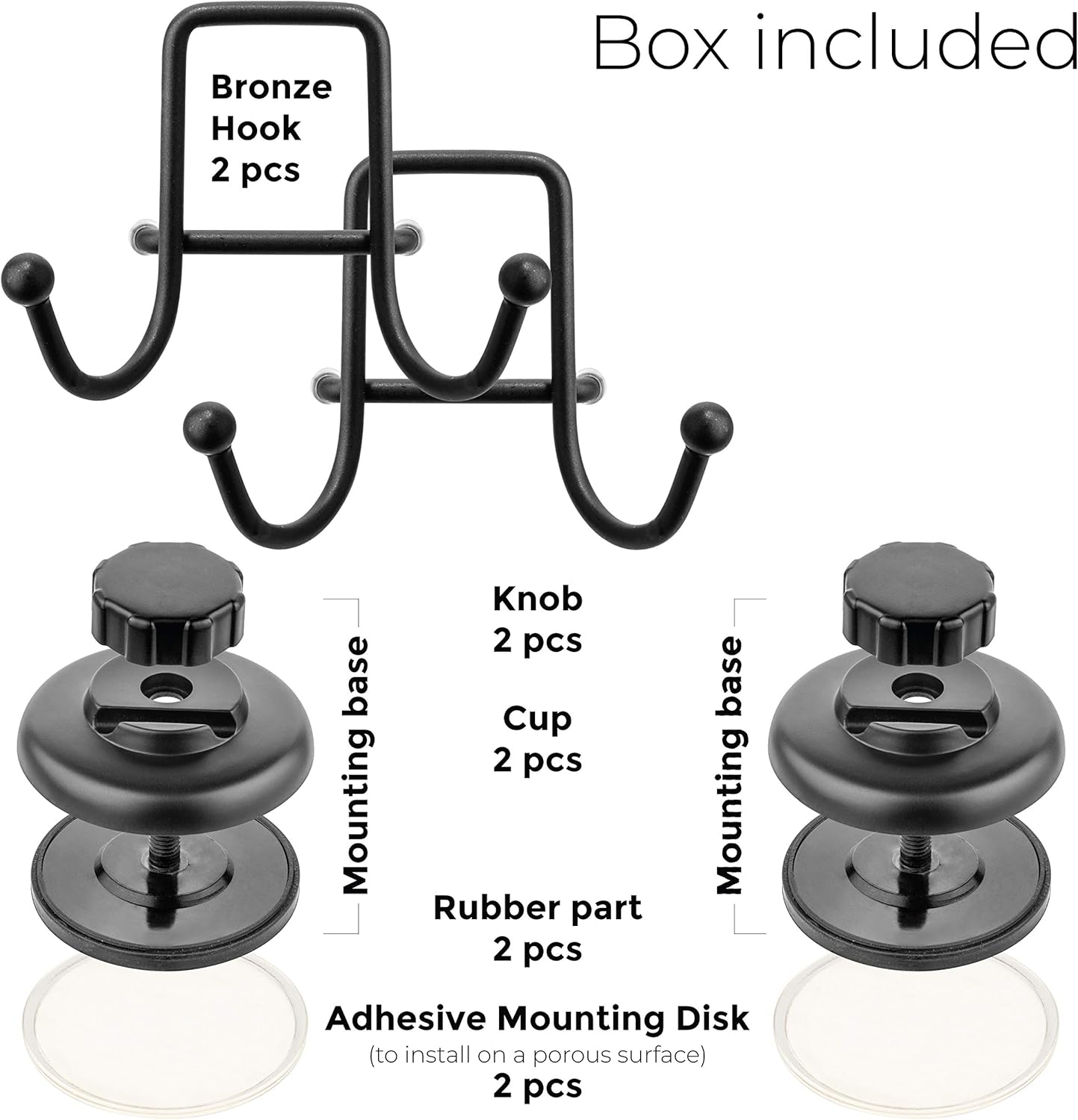 Suction Cup Hooks for Shower - Towel Hooks for Bathroom Wall Mounted Shower - Bathroom Hooks for Hanging - Stainless Steel SS304 Towel Holders, Black (2 Pack)