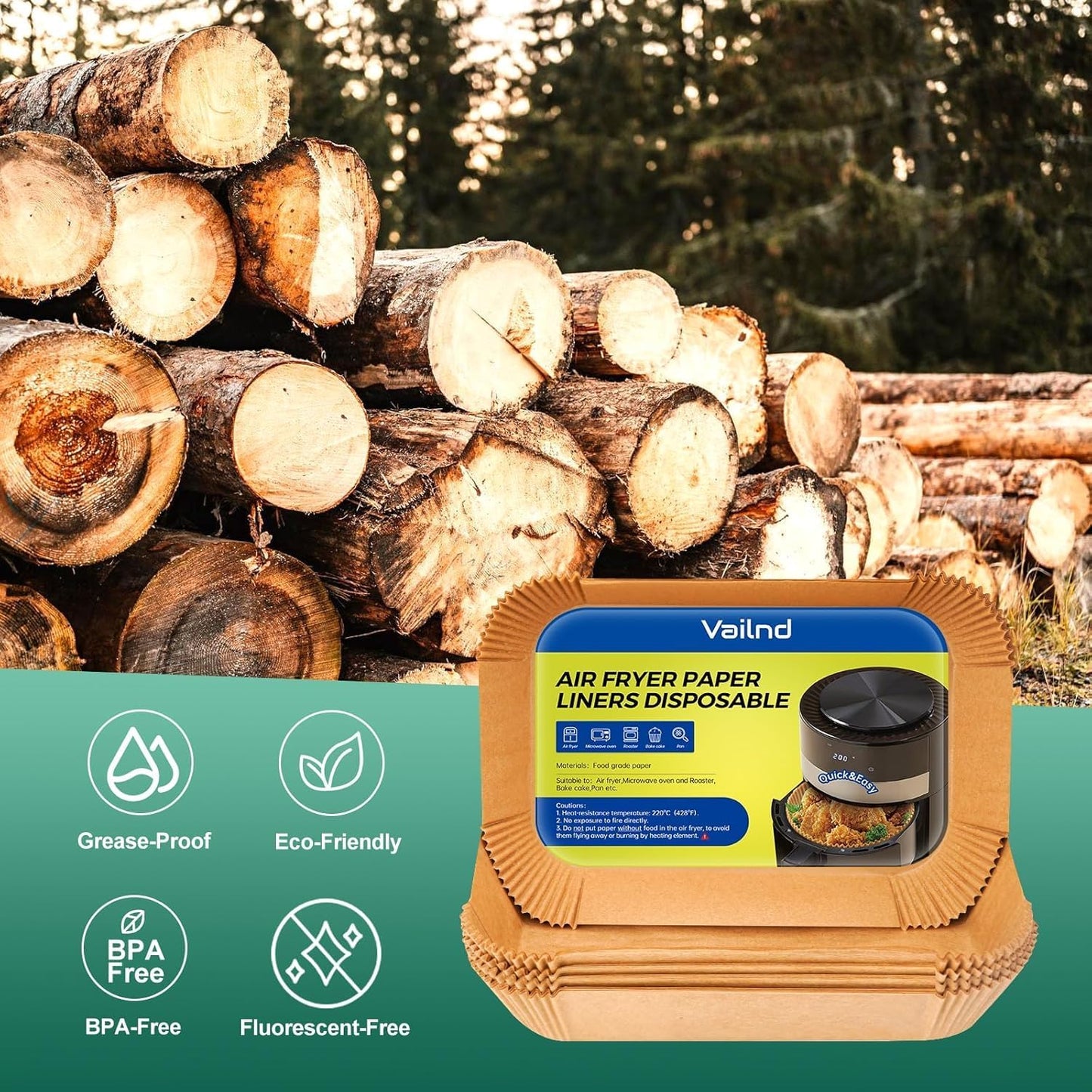 125Pcs Air Fryer Liners Disposable for Dual Basket, 8x5.5 Inch Rectangle Parchment Paper for Ninja DZ201 DZ401, Chefman/COSORI 2-Basket Air Fryer, Oil Proof Paper Liner by Vailnd