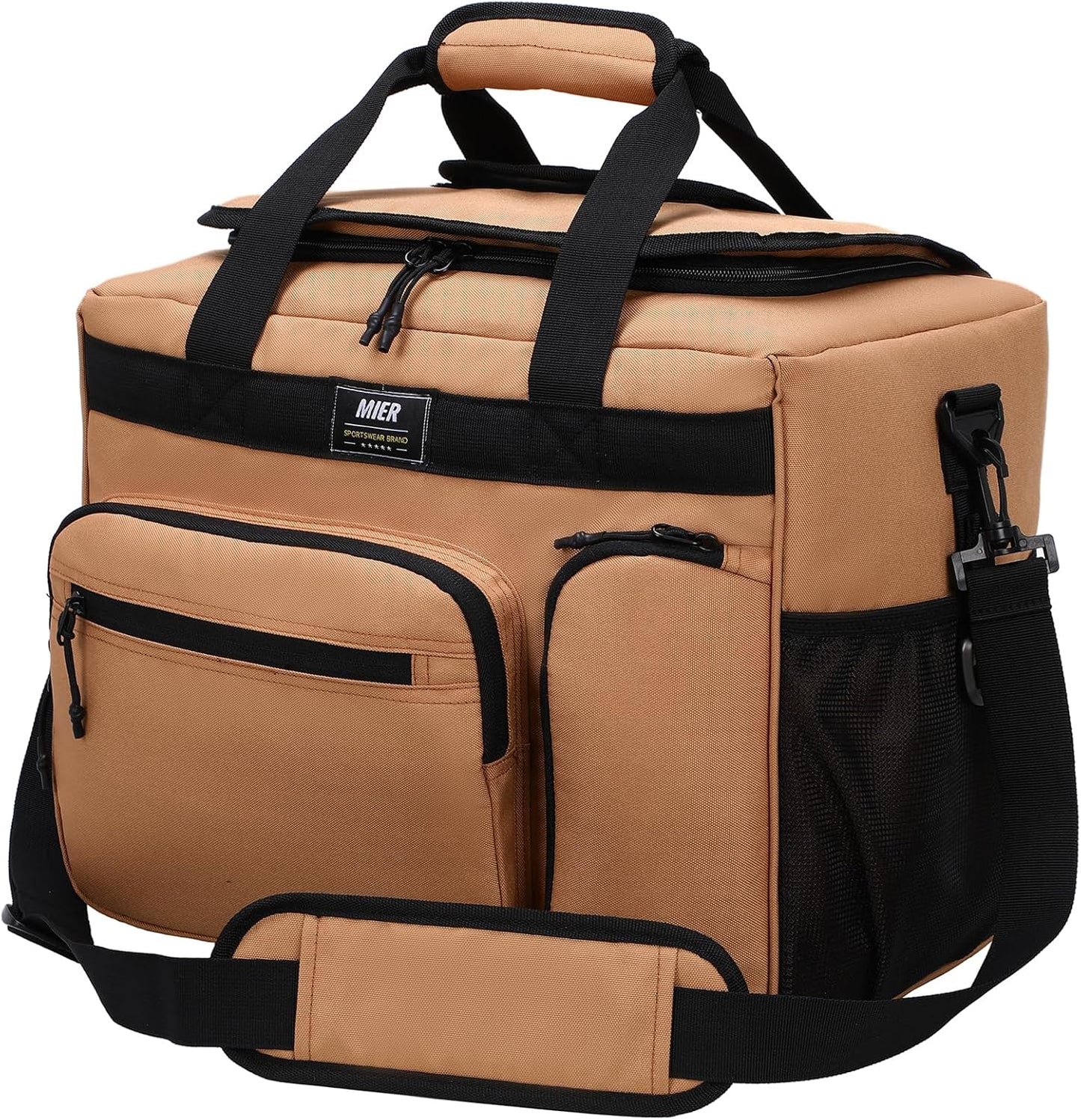 MIER 30L Extra Large Soft Cooler Bag with Bottle Opener for Camping Beach BBQ Grocery Golf Leakproof Picnic Lunch Bag, Collapsible, Top Flip Lid, 45Can (Khaki)