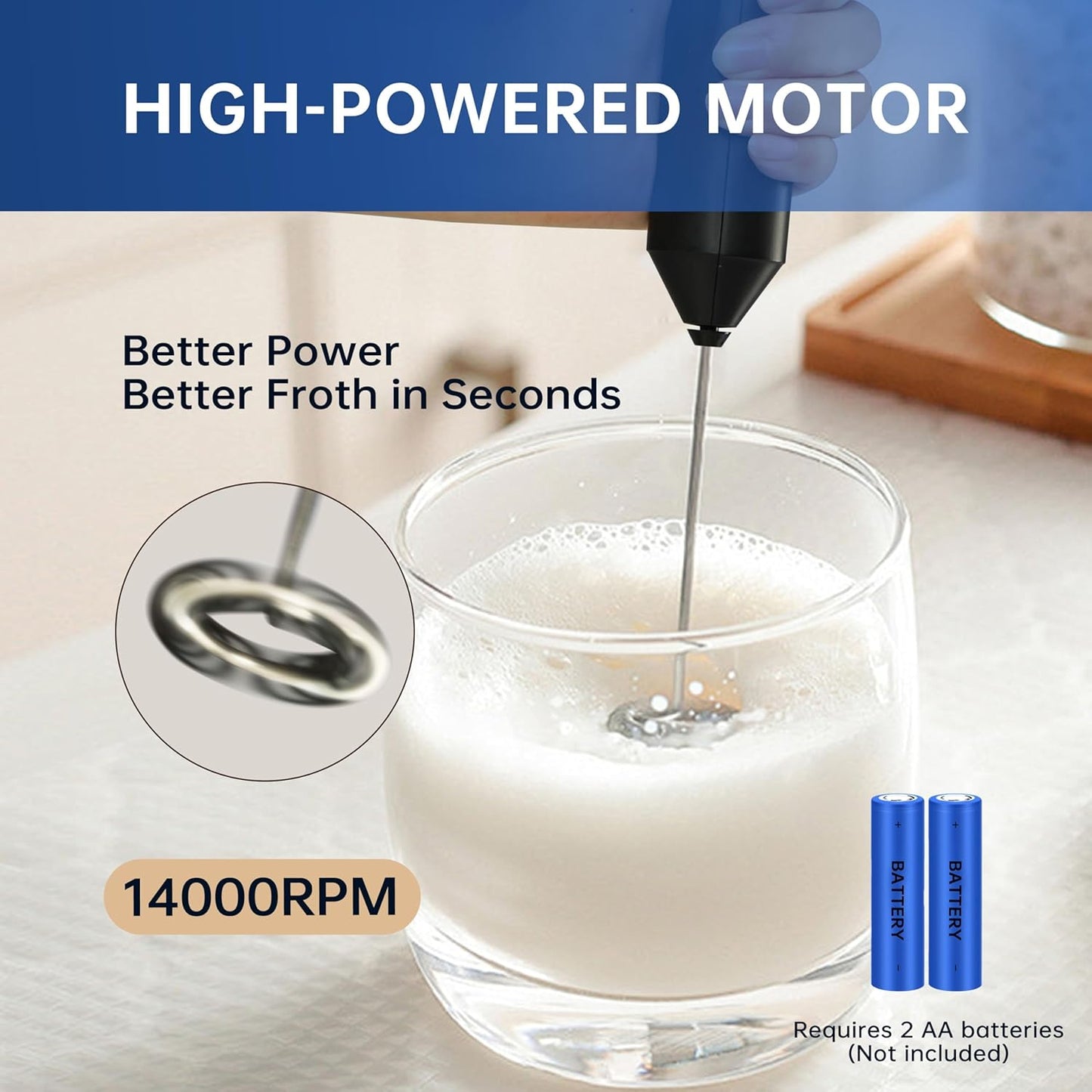 YSSOA Electric Milk Frother Handheld with Stainless Steel Stand Battery Operated Whisk Drink Mixer for Coffee, Frappe, Latte, Matcha, Hot Chocolate, Mini Hand Blender 2024 Version