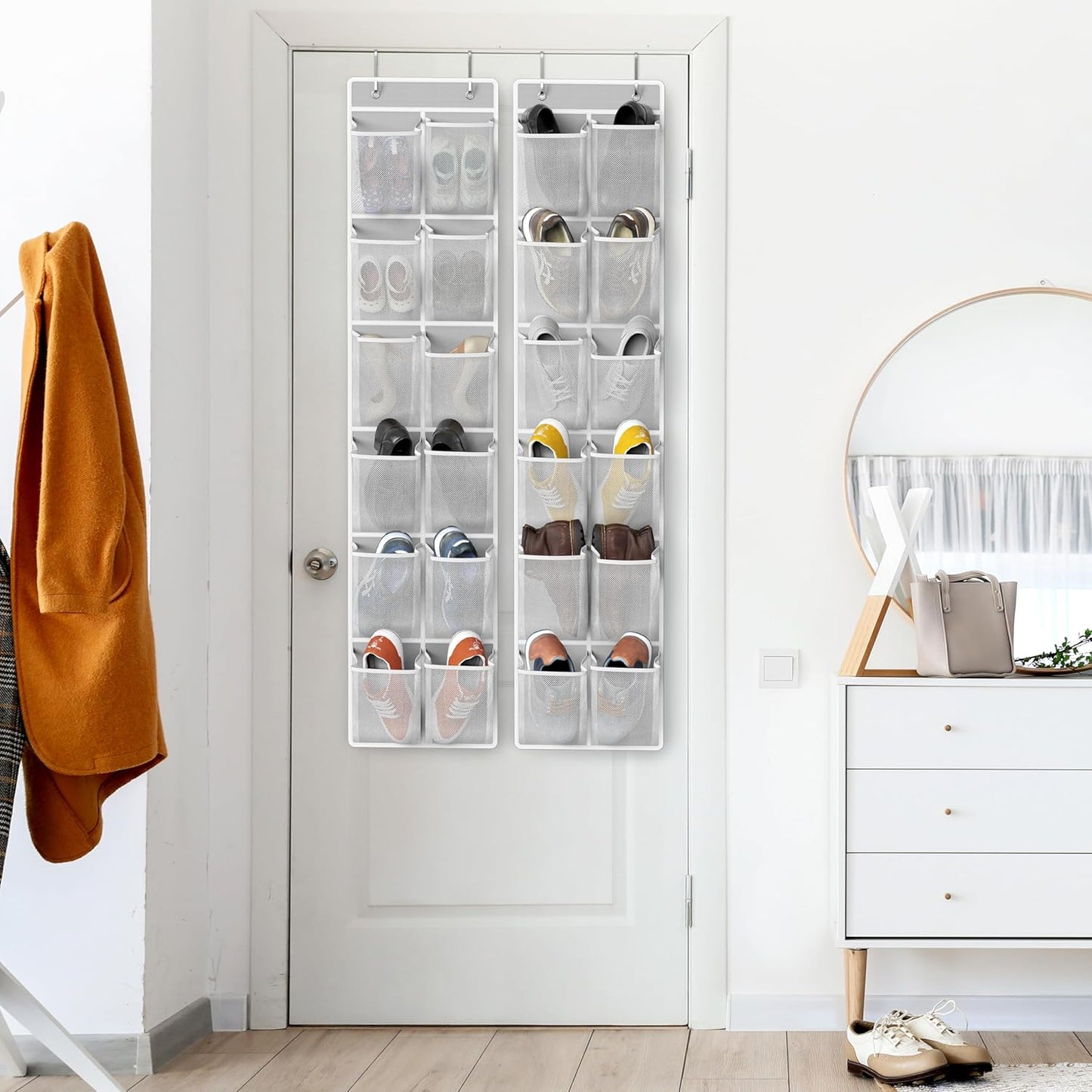 Simple Houseware 24 Pockets - 2PK 12 Large Pockets Over Door Hanging Shoe Organizer, Grey