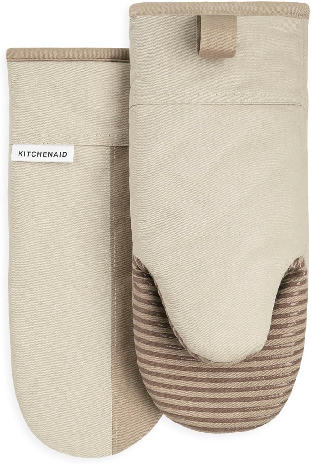 KitchenAid Beacon Two-Tone Non-Slip Oven Mitt Set, Milkshake/Beige, 5.75"x13", 2 Piece
