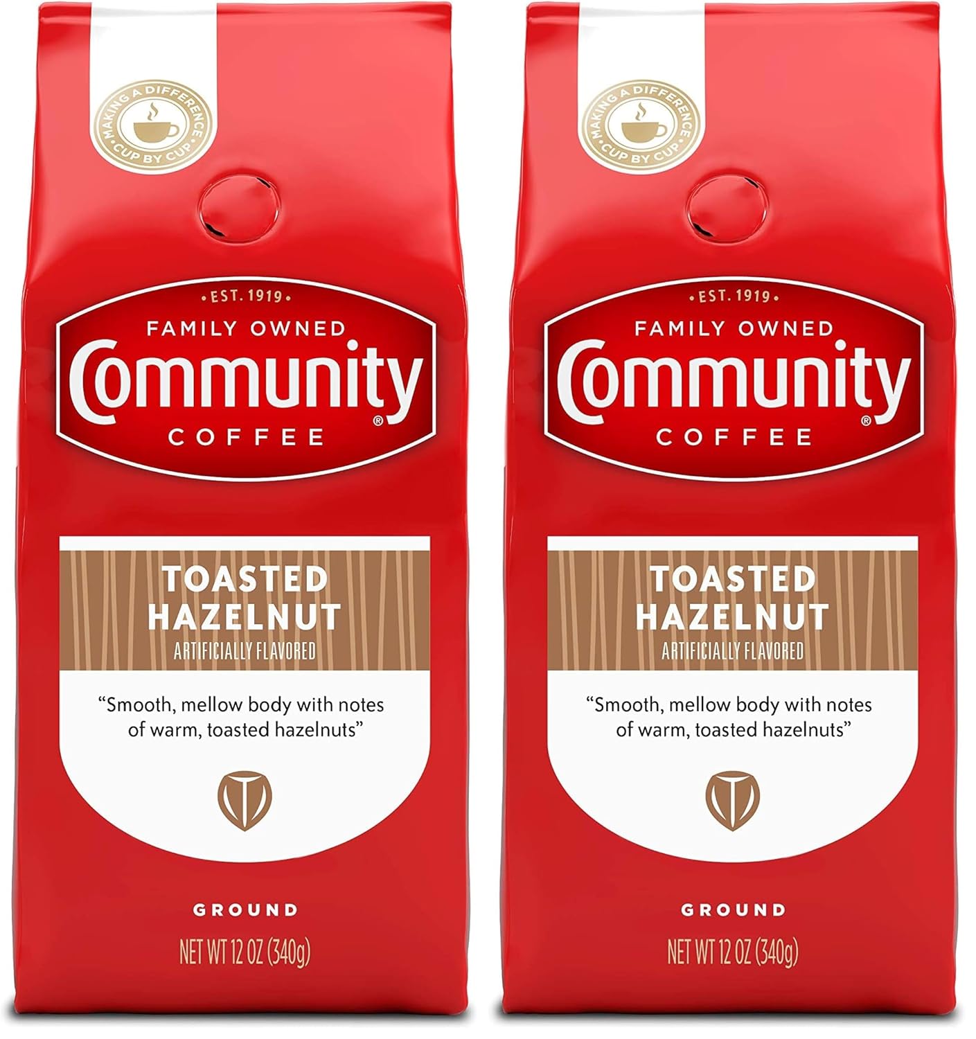 Community Coffee Toasted Hazelnut Flavored 12 Ounce, Medium Roast Ground Coffee, 12 Ounce Bag (Pack of 2)