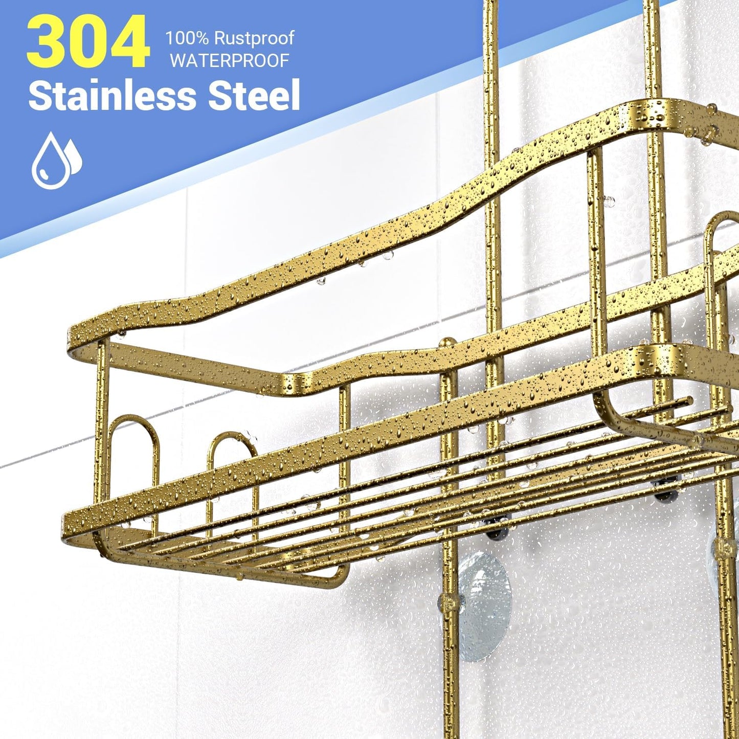 Hanging Shower Caddy Bathroom Organizer: Rustproof Shower Shelf Racks Over Shower Head - No Drilling Inside Bath Shower Rack Shelves Over Showerhead for Shampoo with Soap Holder Gold