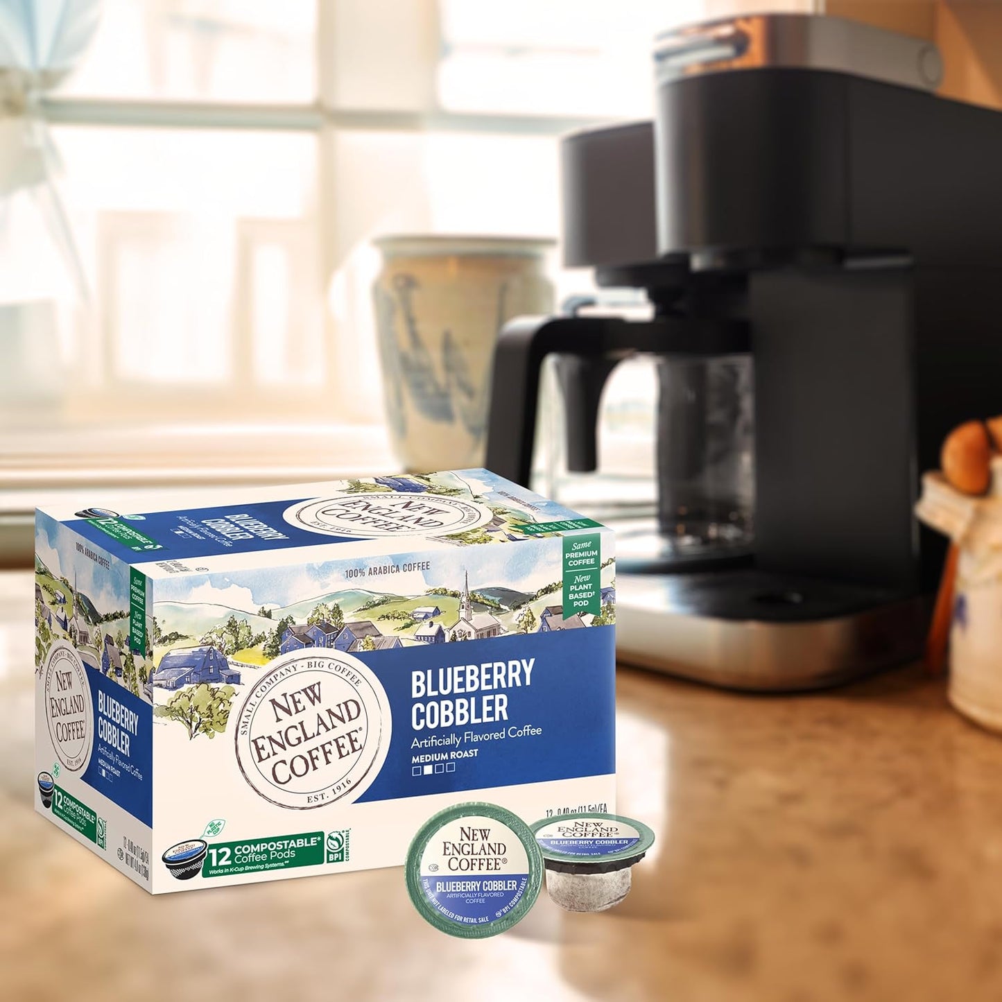 New England Coffee Blueberry Cobbler Medium Roast Single Serve Pods, 12ct Box (Pack of 1)