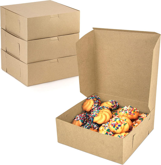 Fit Meal Prep 25 Pack Kraft Bakery Boxes, 8 x 8 x 3 Inches Brown Pastry Boxes, Cardboard Treat Boxes Pie Boxes Cookie Boxes Dessert Boxes for Cupcakes, Chocolates, Donuts, Macarons