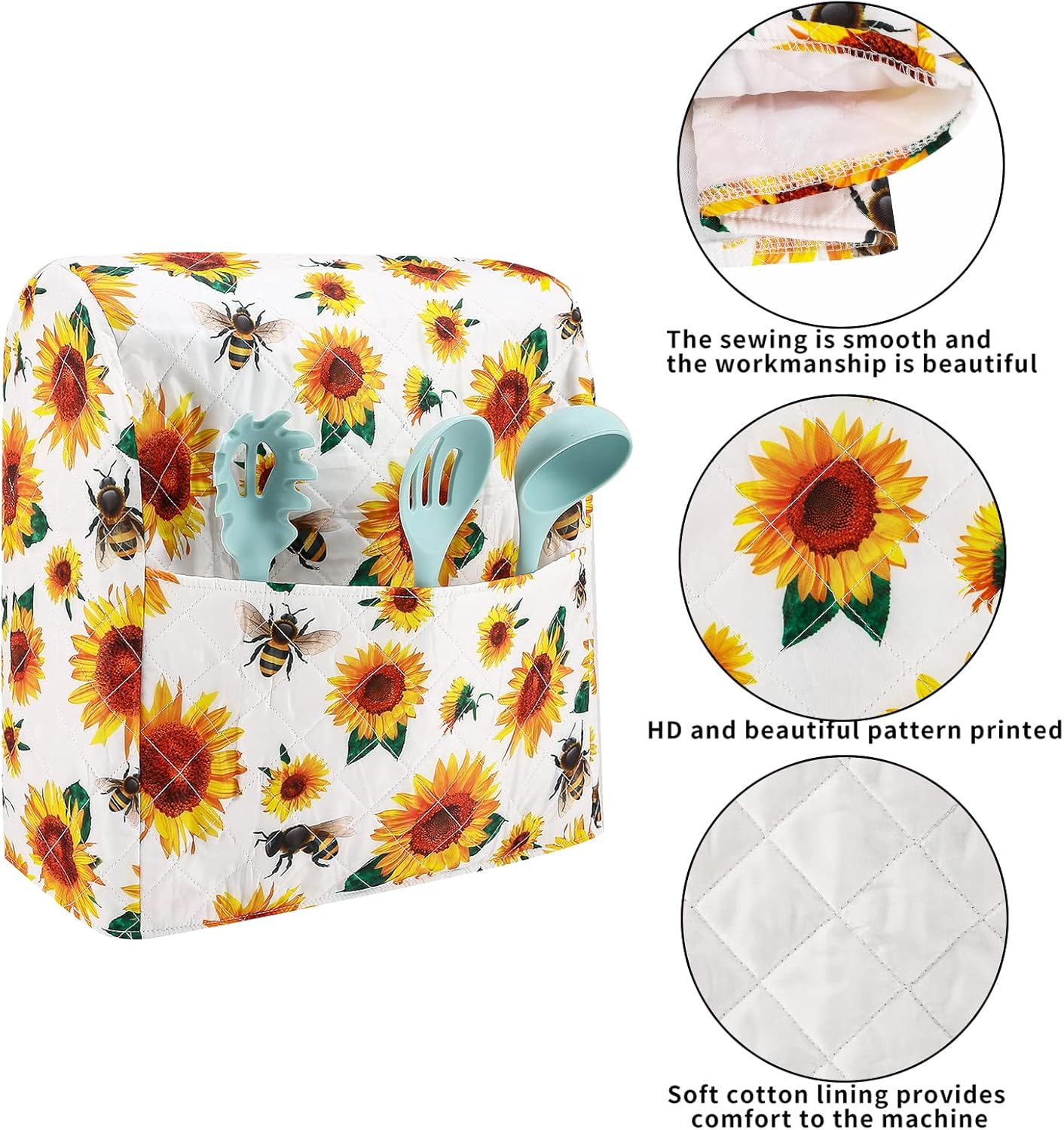 Stand Mixer Cover,Sunflower Kitchen Mixer Cover Compatible With 5-8 Qt Kitchenaid Hamilton Mixers,Sunflower Bee Spring Summer Yellow Kitchen Decoration,Pioneer Woman Kitchen Aid Mixer Assecories