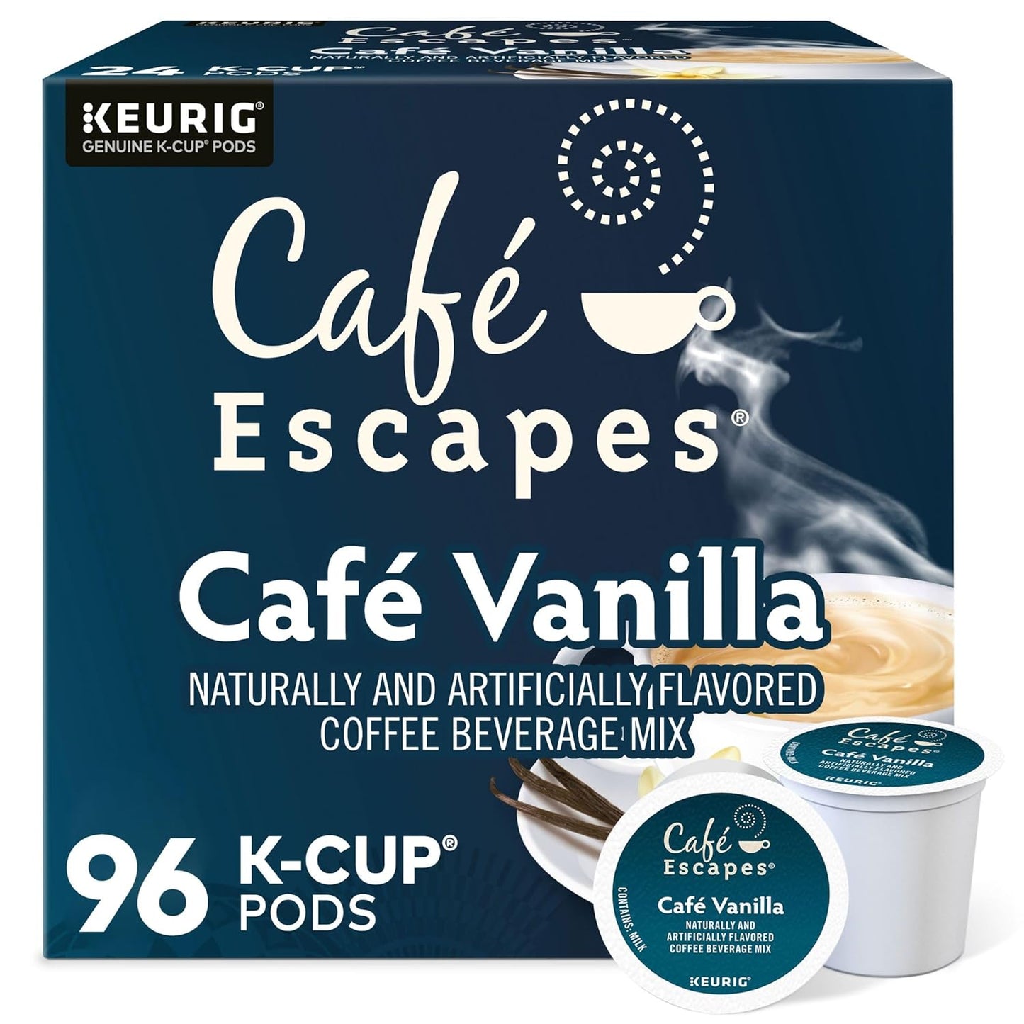 Cafe Escapes Cafe Vanilla, Keurig Single-Serve K-Cup Pods, 96 Count