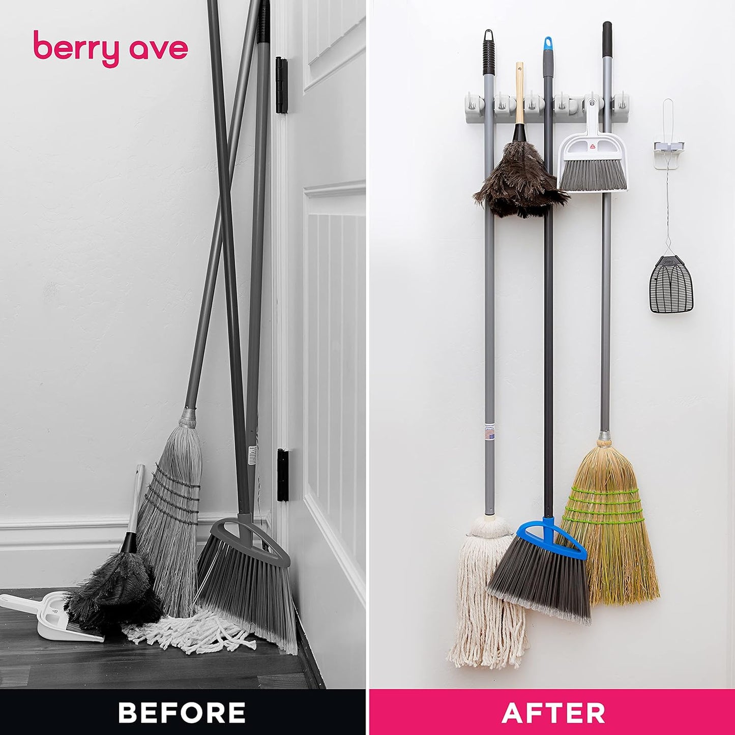 EXTRA GRIP Mop & Broom Holder Wall Mount - Wall Hanging Garden Tool & Utility Closet Organizer, Mop & Broom Hook, Broom Hanger Wall Mount, Mop Broom Organizer, Wall Mounted Broom Rack Mop Storage