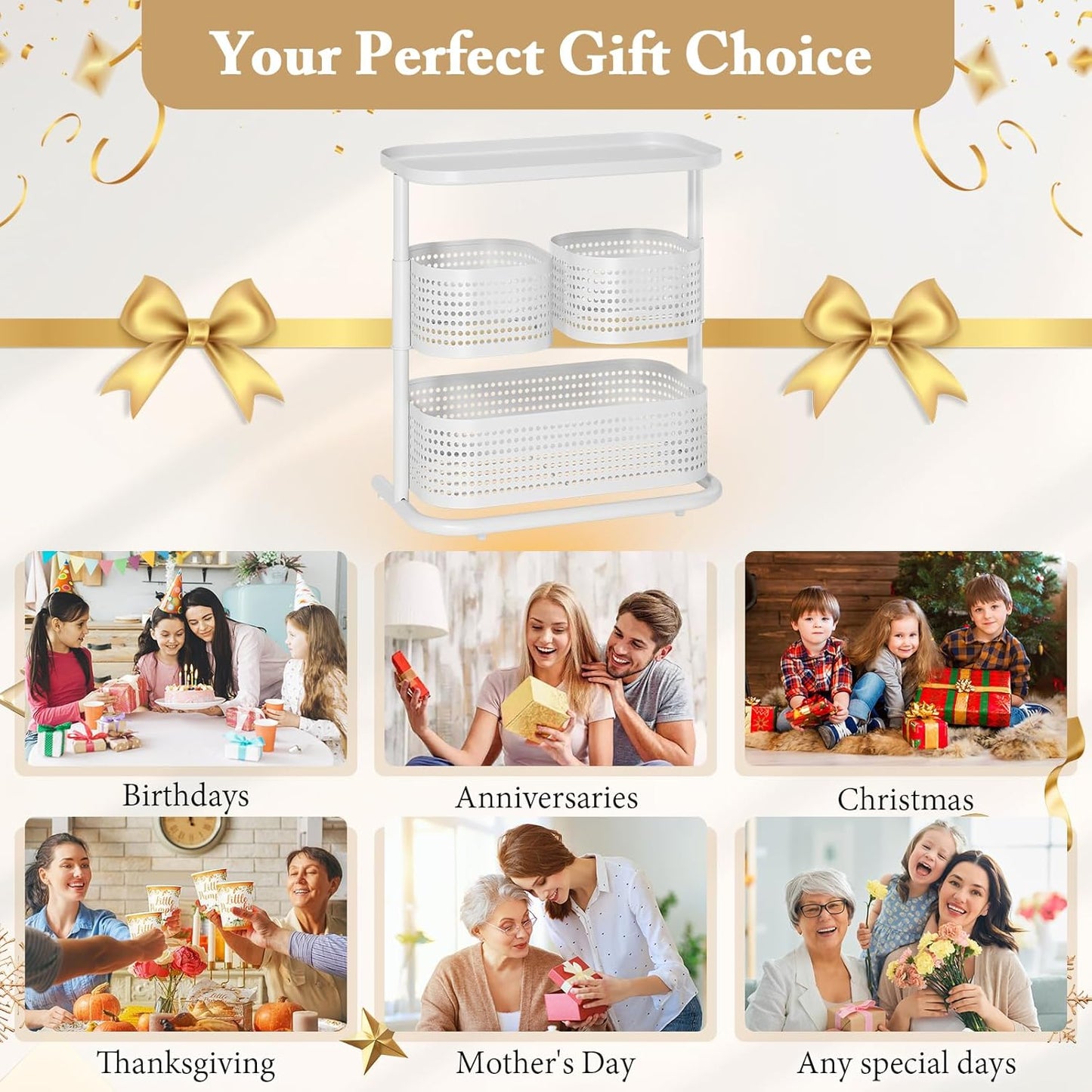 KINGRACK 3-Tier Rotating Bathroom Organizer, Countertop Vanity Tray, Spice Rack Storage, Easy to Assembly Space-Saving Organizer for Bathroom, Kitchen, Laundry Room, White