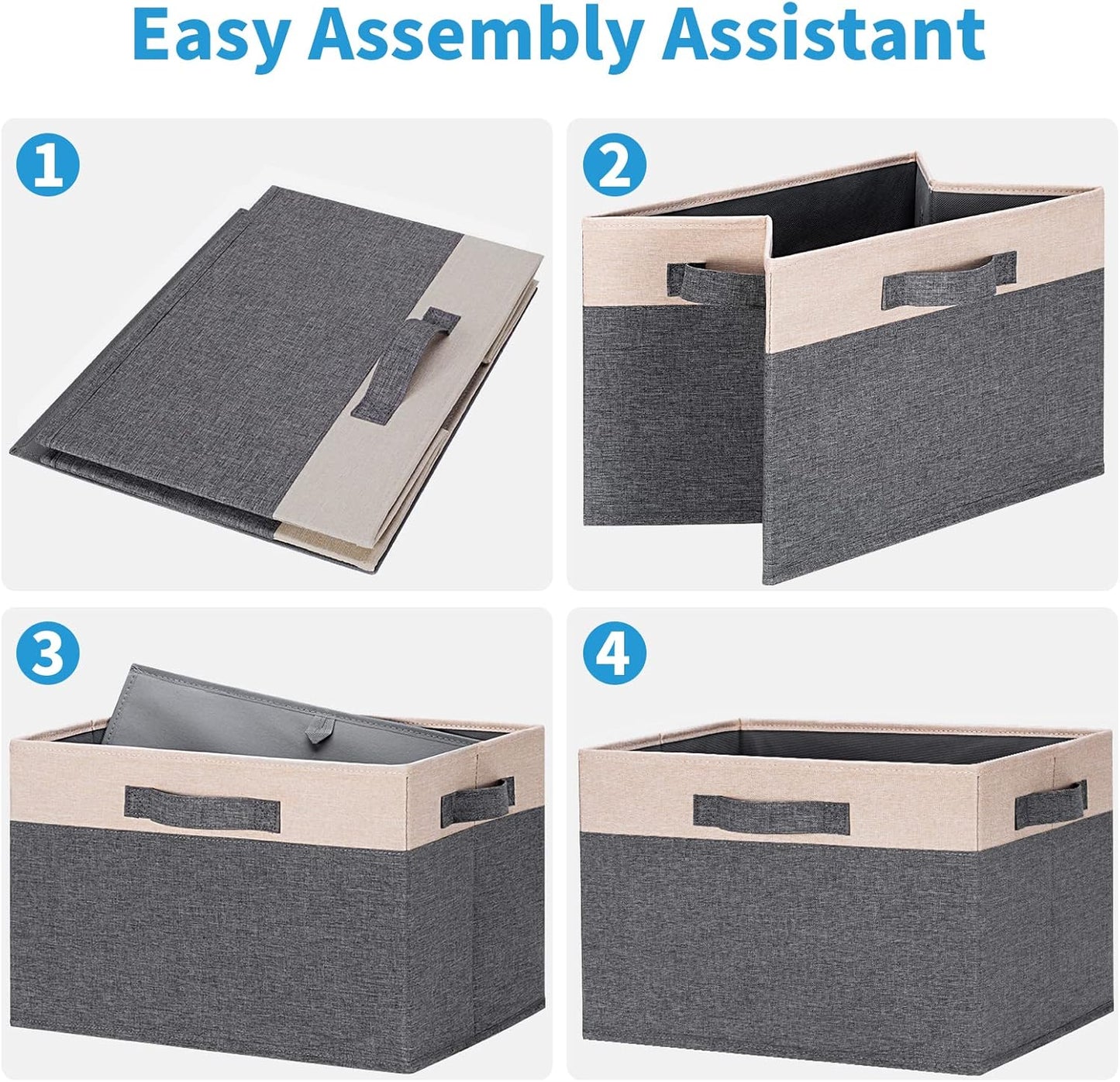 GhvyenntteS Large Fabric Storage Bins for Shelves with 3 Handles, 15x11x9.6in Closet Storage Bins, Sturdy Foldable Storage Baskets for Shelves Closet Bedroom Living Room Office (Beige, Set of 6)