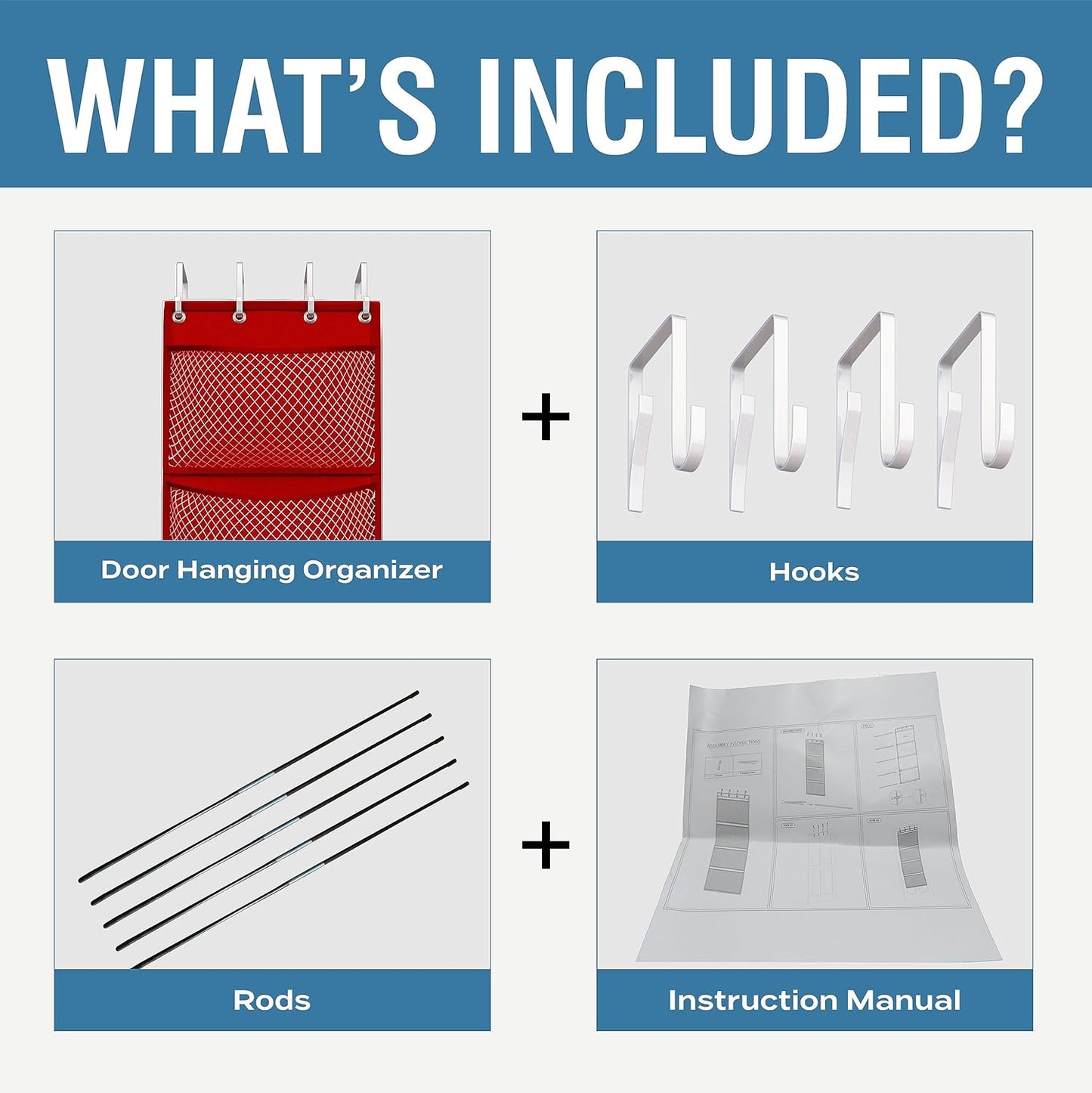 Honeyera Storage for Stuffed Animal - Over Door Organizer for Stuffies, Baby Accessories, and Toy Plush organizer/Easy Installation with Breathable Hanging Storage Pockets (SuperHero Red)