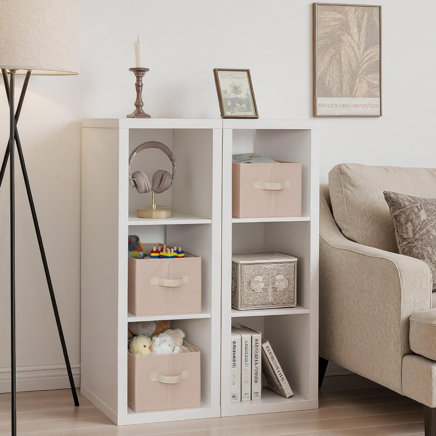 StorageWorks Storage Baskets for Shelves, Foldable Fabric Closet Storage Bins with Handles, Fabric Storage Bins Clothes Organizer, Light Brown, 3-Pack, Large