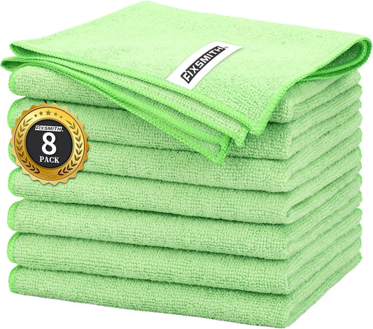 FIXSMITH Sage Green Microfiber Cleaning Cloth -Pack of 8, Highly Absorbent Cleaning Rags, 16"X12" All Purpose Cleaning Towels for Housekeeping, Kitchen, Car, Lint Free and Reusable Microfiber Towels