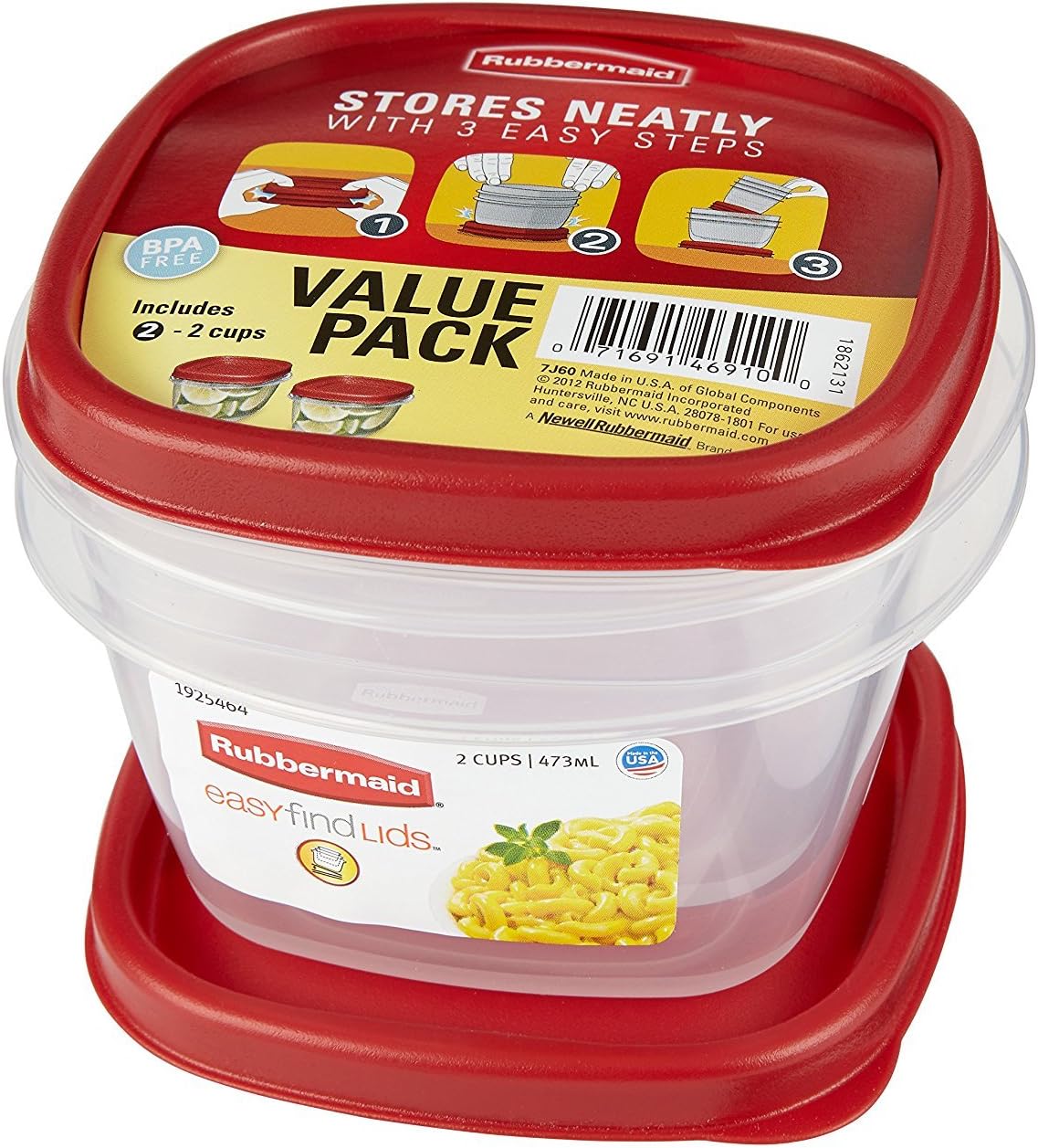 Rubbermaid Easy Find Lids Food Storage Containers, 2 Cup, Racer Red, 4-Piece Set