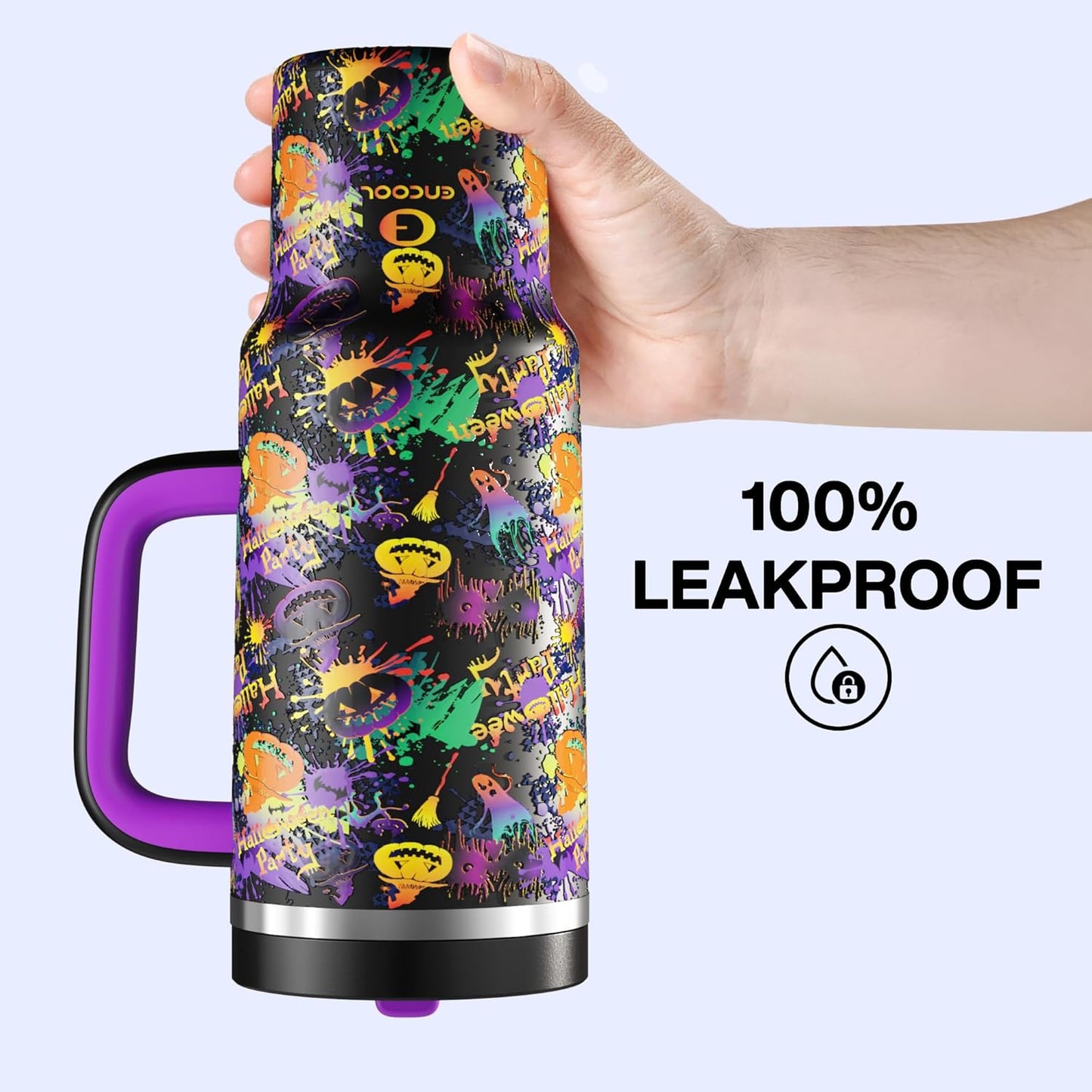 ENCOOL 40 oz Tumbler with Handle and Straw: Stainless Steel Insulated Tumbler Keeps Cold for 24 Hours, Leakproof Travel Cup Fits in Cup Holder and BPA-Free, Meowgic Night